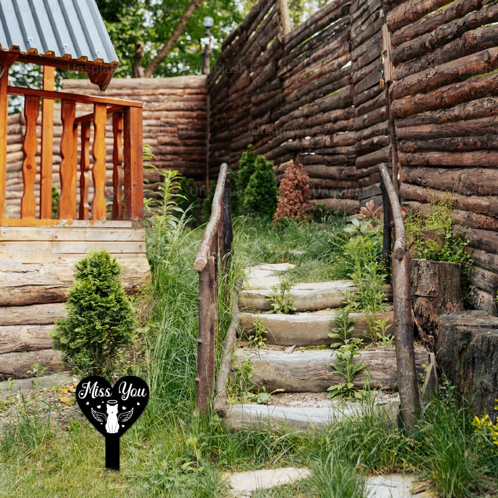 GLOBLELAND Heart Shaped Angel Cat Love Garden Stake Memorial Remembrance Plaque Stake for Cemetery Acrylic Grave Stake Waterproof Sympathy Garden Stake for Yard Grave Cemetery - Image 4