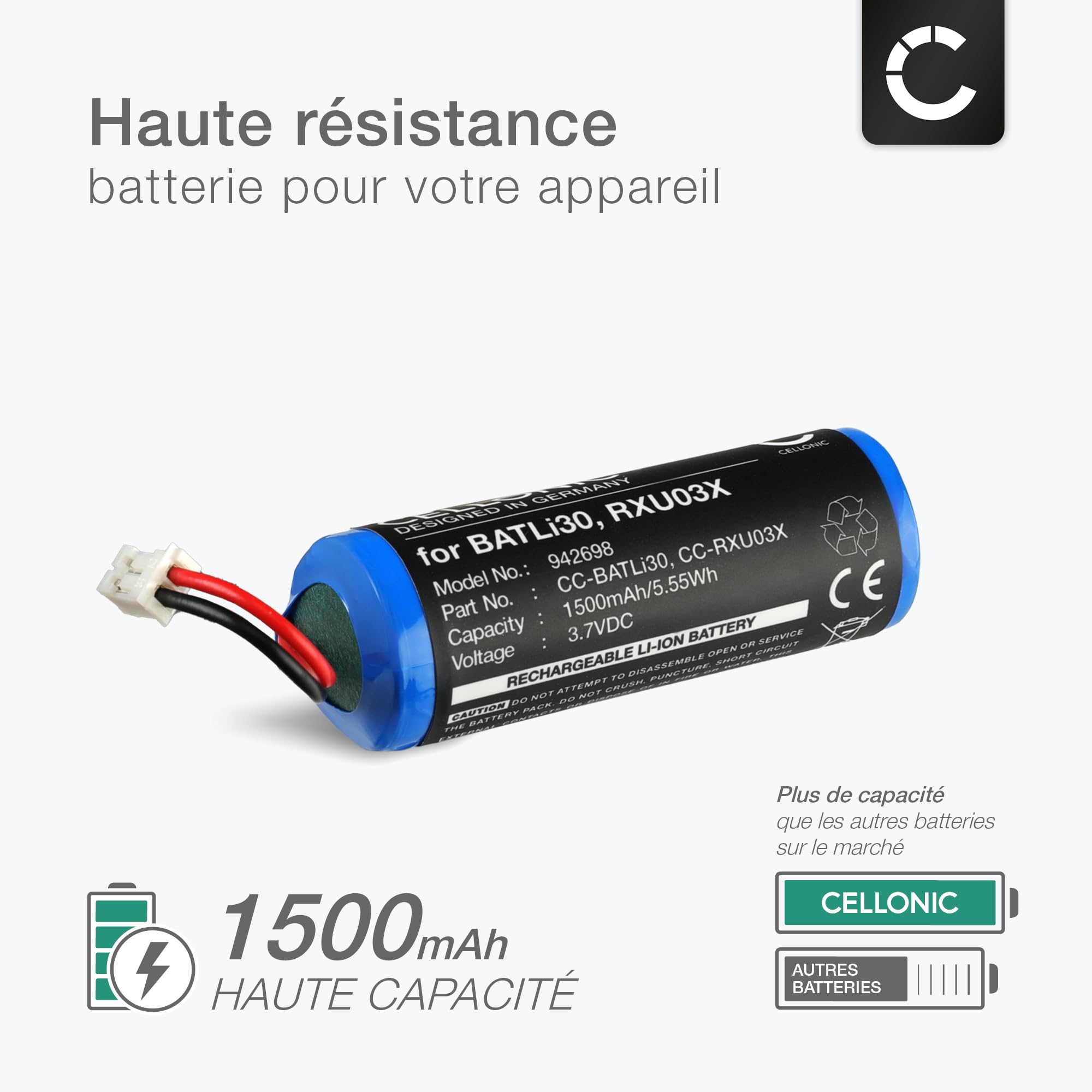 CELLONIC 1x Batterie pour Domotique/Smart Home Compatible avec DAITEM SH502AX, SH195AX, SH503AX, RXU03X - (1500mAh, 3.7V)