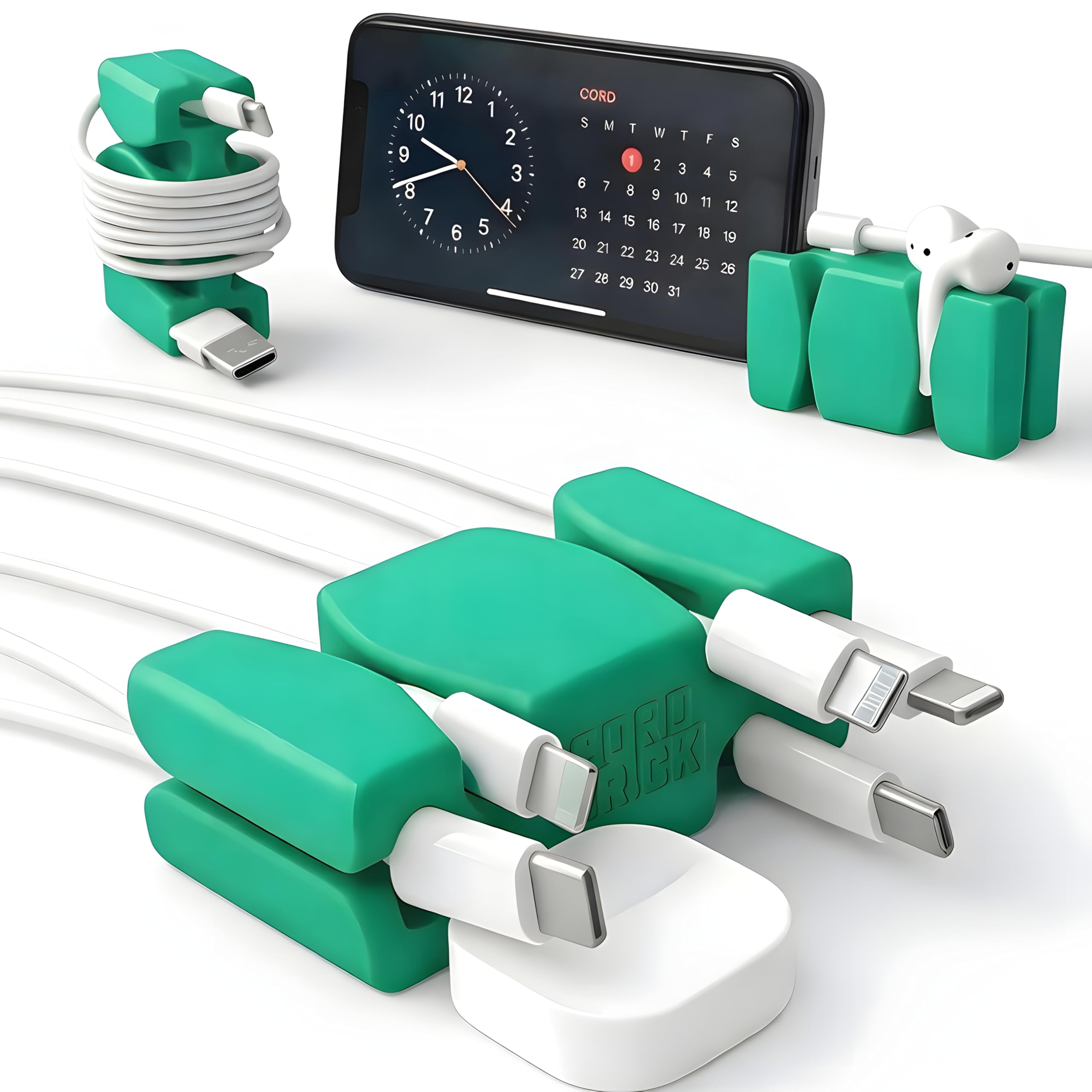 CordBrick 4PK Silicone &amp; Steel Weighted Cord Holders for Bedside. Travel Phone Cable Organizers. Multiuse iPhone Accessories. Small Gifts for Him, College Student. Tech Gadgets for Teenagers. Green