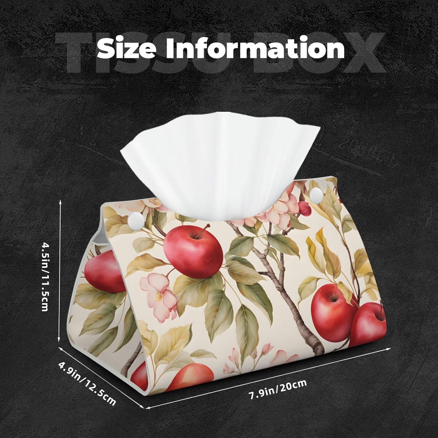 Fruit Apple Flower Pattern Tissue Box Cover Rectangle Leather Facial Tissue Case Paper Holder Organizer Decor Long Tissues Boxes Covers with Bottom Belt for Bathroom Bedroom Dresser Car Office image 3