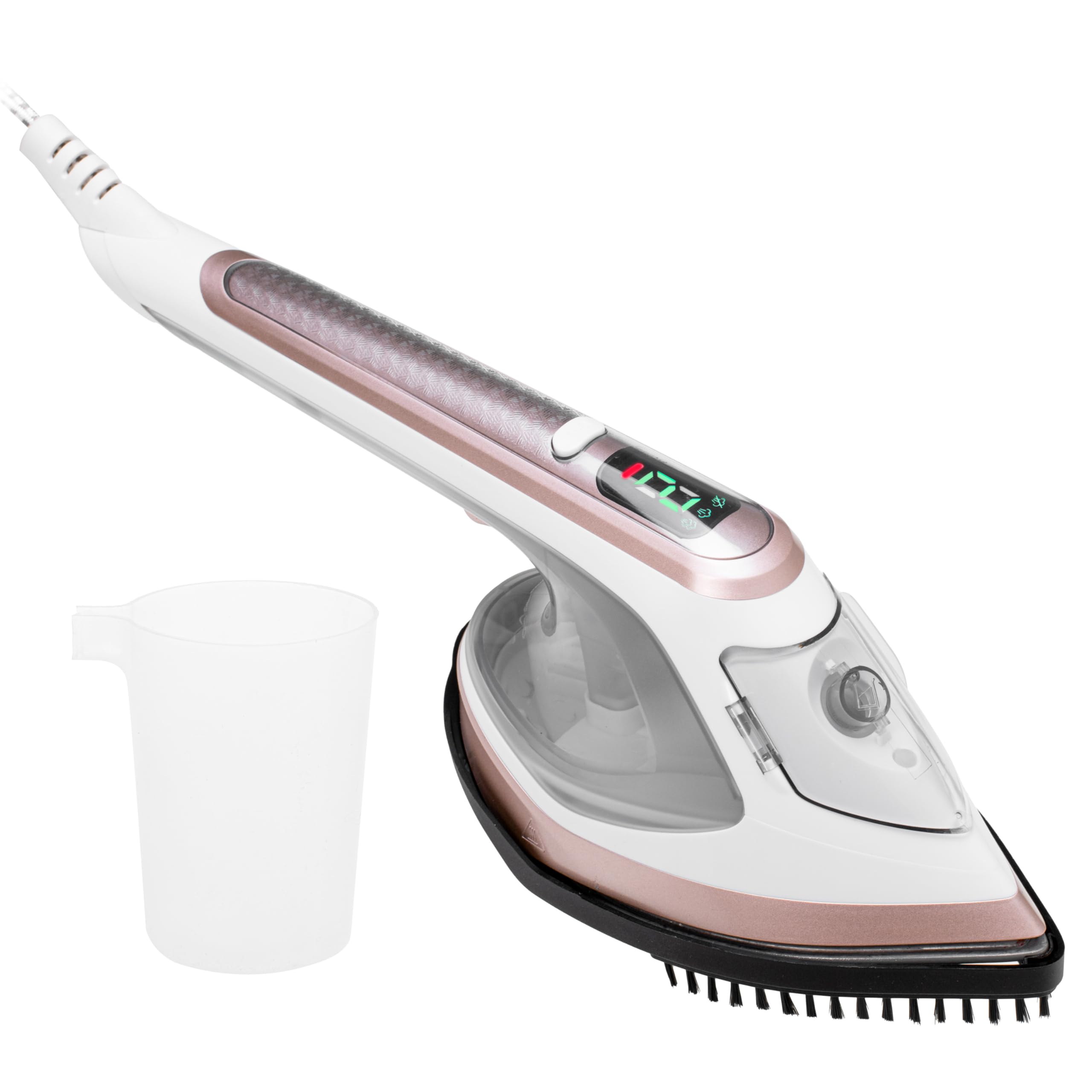 Adler Plancha de Vapor 2 en 1 con Vaporizador AD 5044, 1400W-1800W, Calentamiento rápido, Pantalla Digital LED, Suela Cerámica, Salida de vapor ajustable, Color Blanco y Rosa
