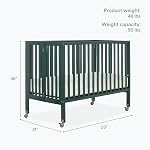 Dream On Me Quinn Full-Size Folding Crib in Olive, Features Removable Wheels, Adjustable Mattress Support, and Patented Folding System, Modern Nursery