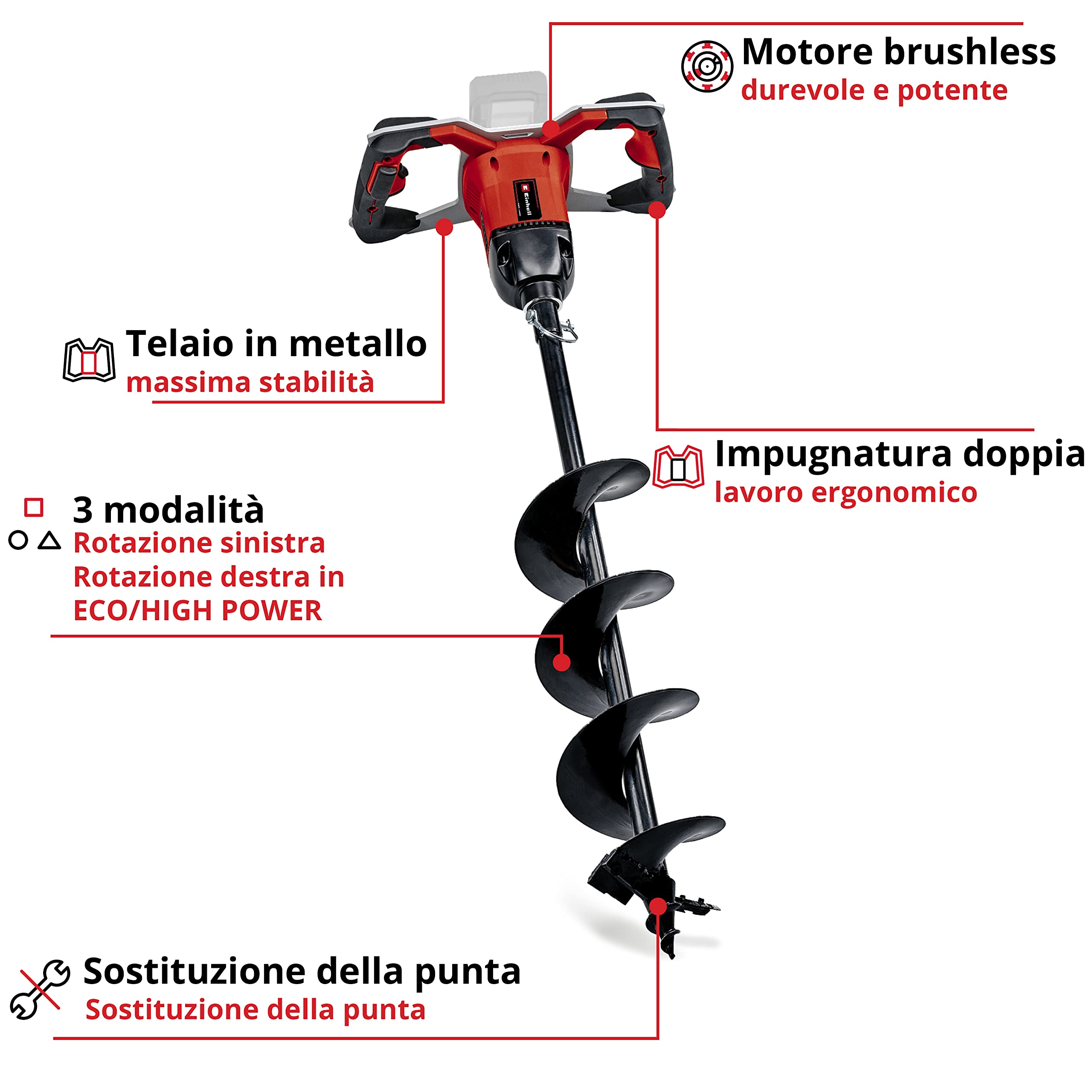 Trivella a batteria GP-EA 18/150 Li BL- Solo Power X-Change di Einhell (ioni di litio, 18 V, motore senza spazzole, incl. punta per trivella Ø 150 mm, fornitura senza batteria e senza caricabatteria)