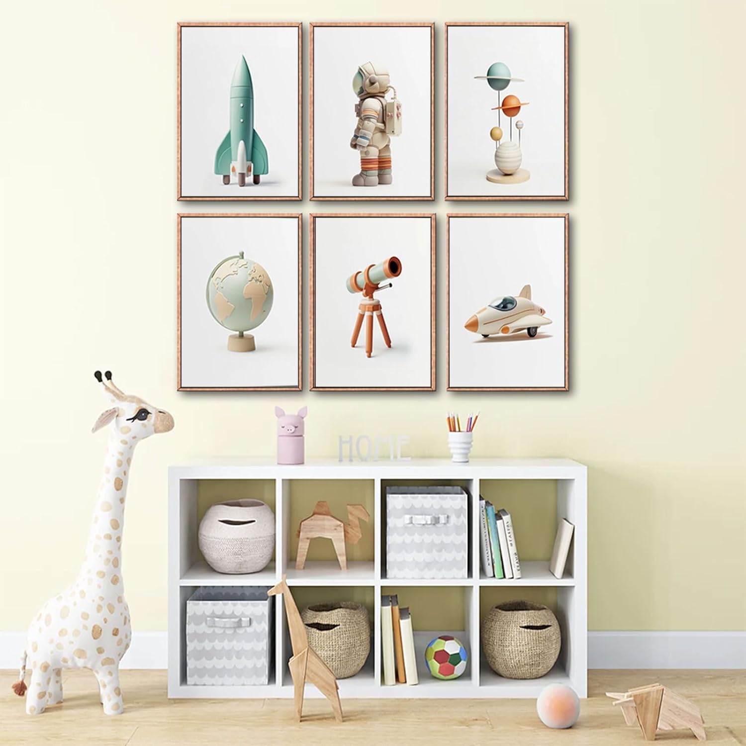 6pcs Nursery Astronaut Canvas Wall Art Boys Room Space Wall Decor Pictures Rocket Spaceman Earth Posters Prints for Classroom Toddler Boys Room Playroom Decoration Unframed