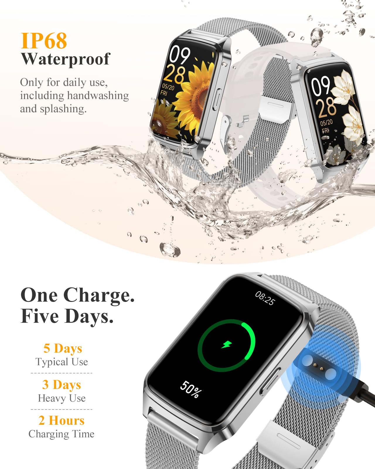 Reloj de seguimiento de fitness para mujeres y hombres, contador de pasos compatible con iPhone Android, IP68, rastreador de actividad impermeable con monitor de calorías y sueño, más de 110 modos