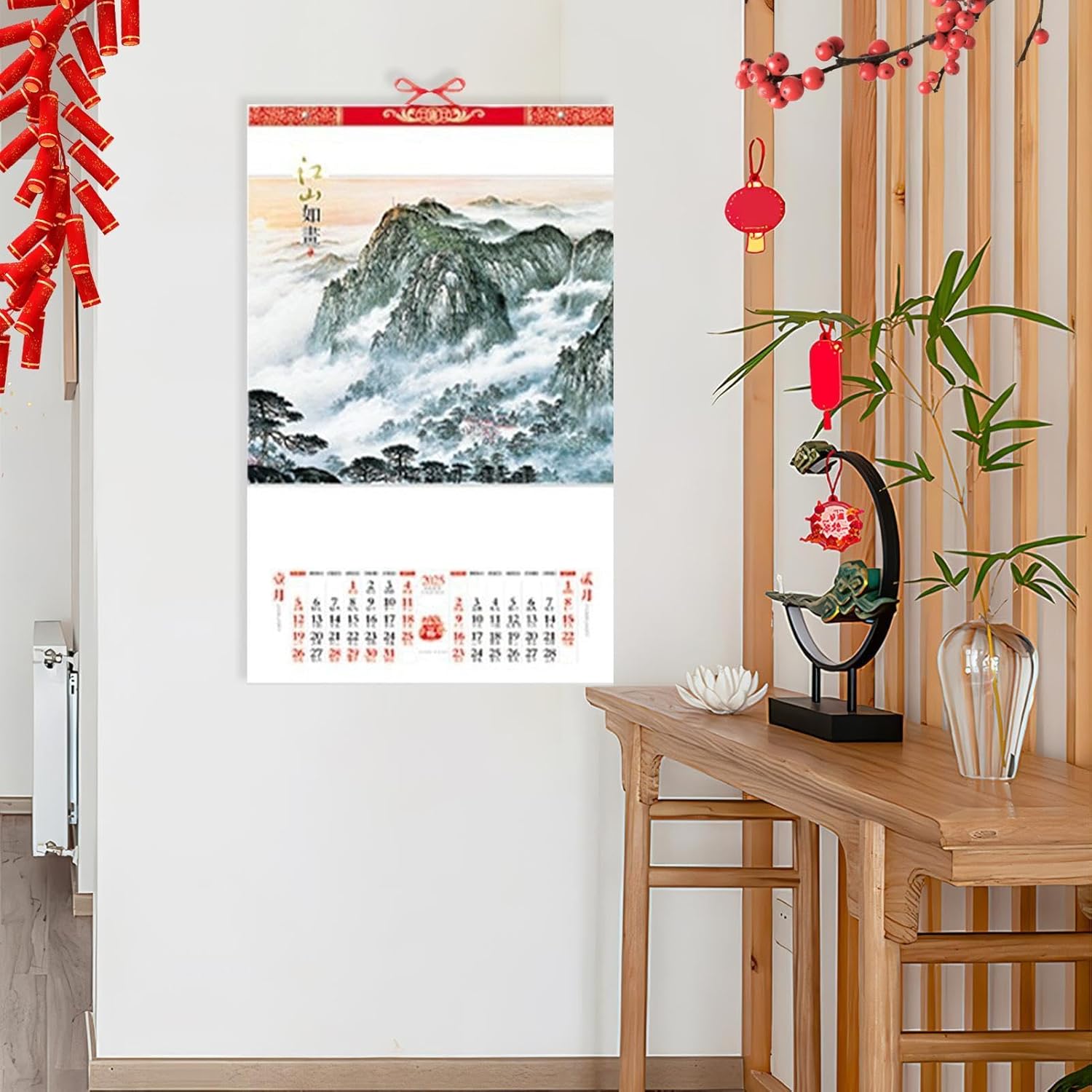 スネークの新年月間カレンダー - 中国の旧正月壁掛けカレンダー2025、2025年中国壁掛けカレンダー、蛇の年の壁掛けカレンダー、新