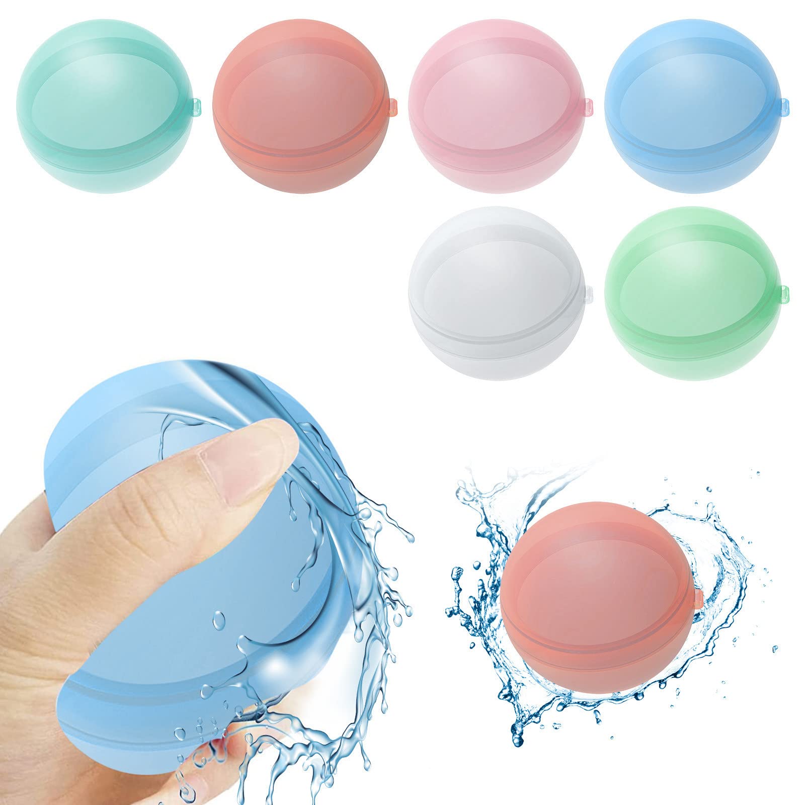 Hsthe Sea 6 pcs Silicone Water Balloons Water Splash Bomb Ball Self Sealing Easy Quick Fill Fun Toy for Summer Party Water Fight Swimming Pool Party