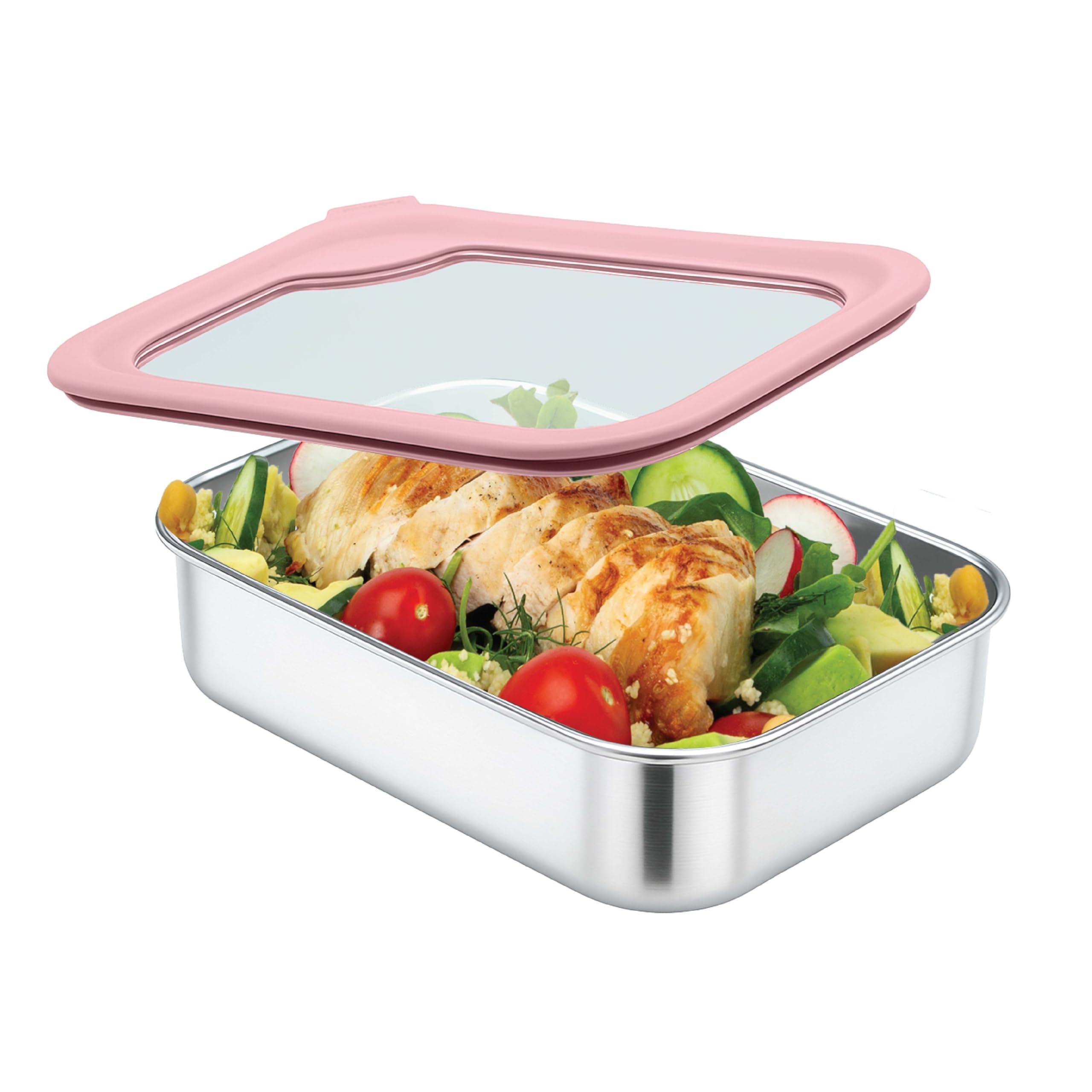 Smash Plastic-Free Stainless Steel Bento Box with Glass Lid – Microwave Safe, Leak Proof, Durable Silicone Edge, Dishwasher Safe – Good Design Award Winner 2025, Pink