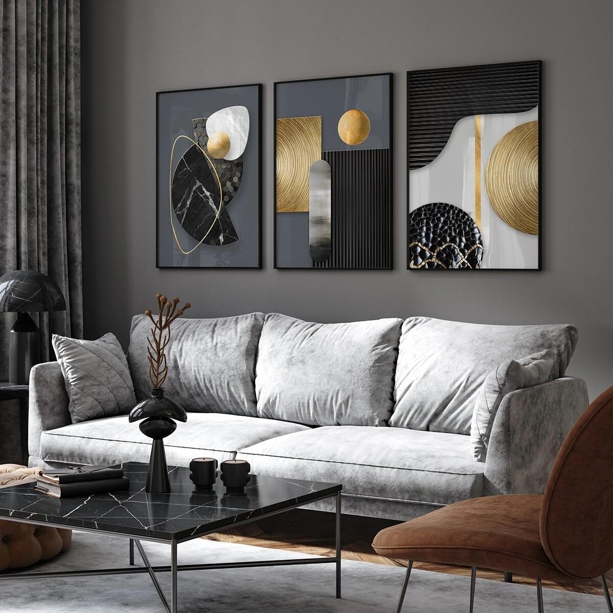 LIFKNVN Abstract Modern Geometric Canvas Posters, Bathroom Pictures Prints Artwork Suitable For Living Room(60x90cmx3/Without frame)