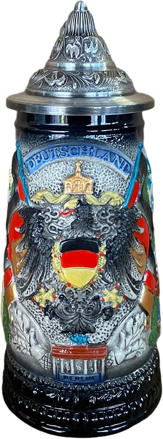 German Beer Stein Mug Eagle Emblem Oktoberfest Steins With Lid Easter Gifts For Men, Dad, Best Friend, Beer Enthusiast, Authentic Hand Engraved Collectible Souvenirs 0.3 Liter