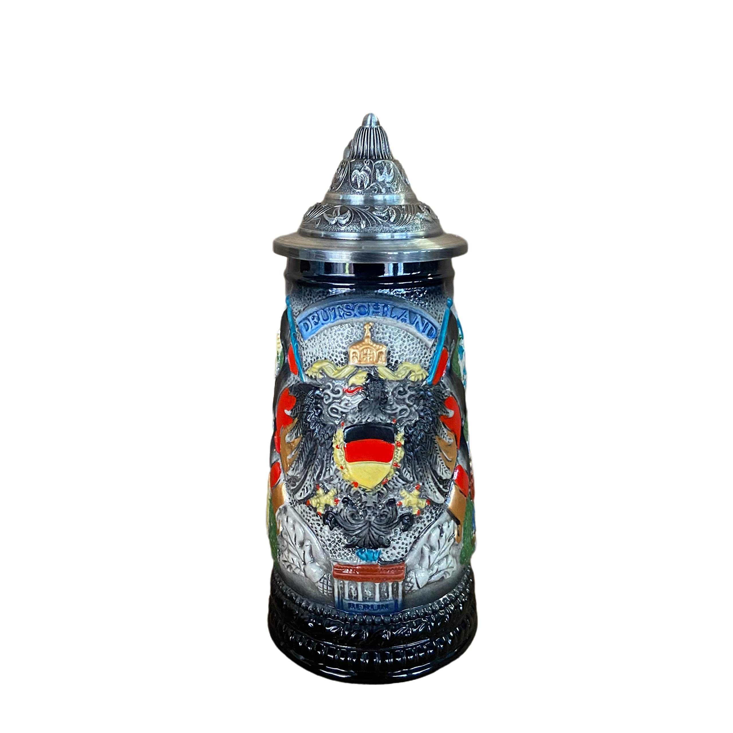 German Beer Stein Mug Eagle Emblem Oktoberfest Steins With Lid Easter Gifts For Men, Dad, Best Friend, Beer Enthusiast, Authentic Hand Engraved Collectible Souvenirs 0.3 Liter