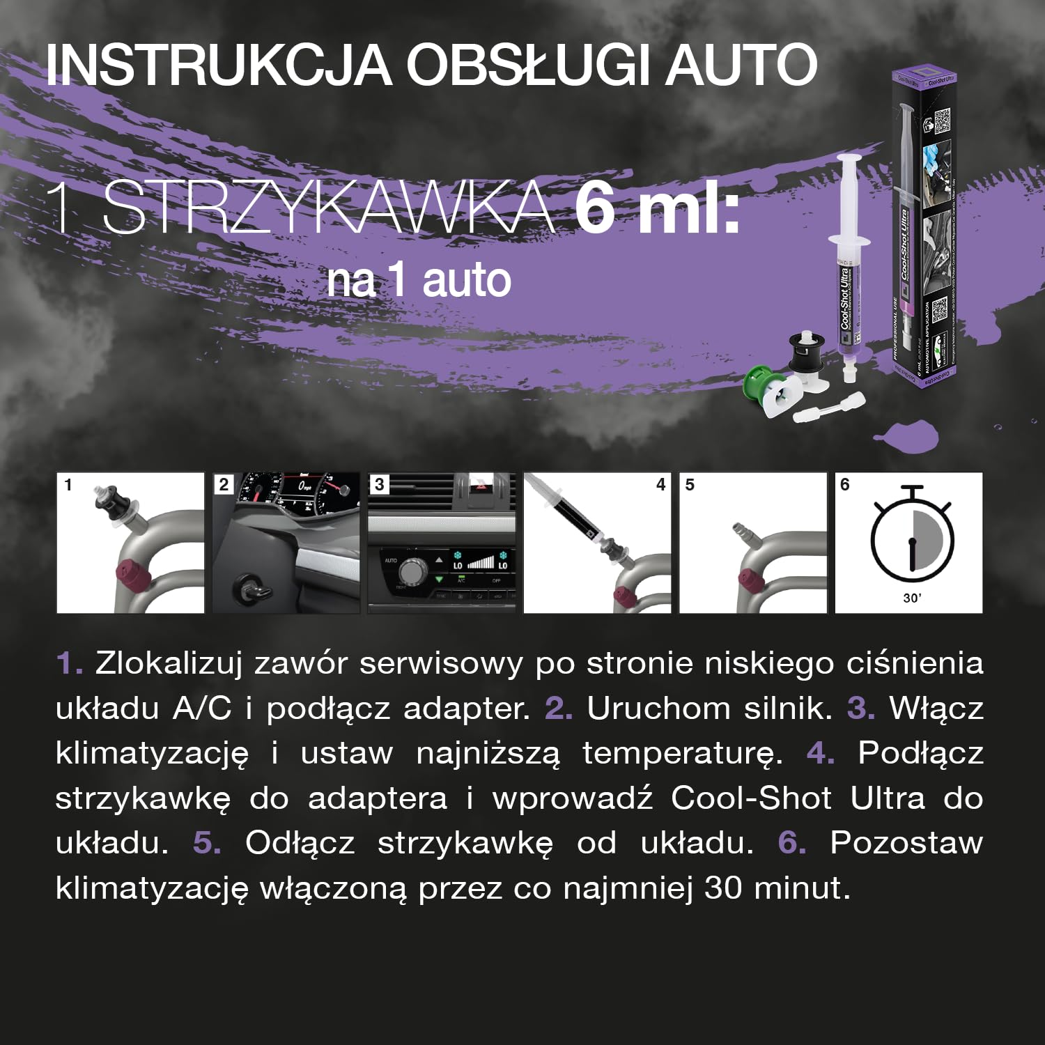 Errecom Cool-Shot Ultra, Dodatek Przywracający Oryginalną Wydajność Systemów Klimatyzacyjnych i Chłodniczych oraz Klimatyzacji Samochodowej,strzykawka 6ml + adaptery 1/4 SAE, 5/16 SAE, R134a i R1234yf