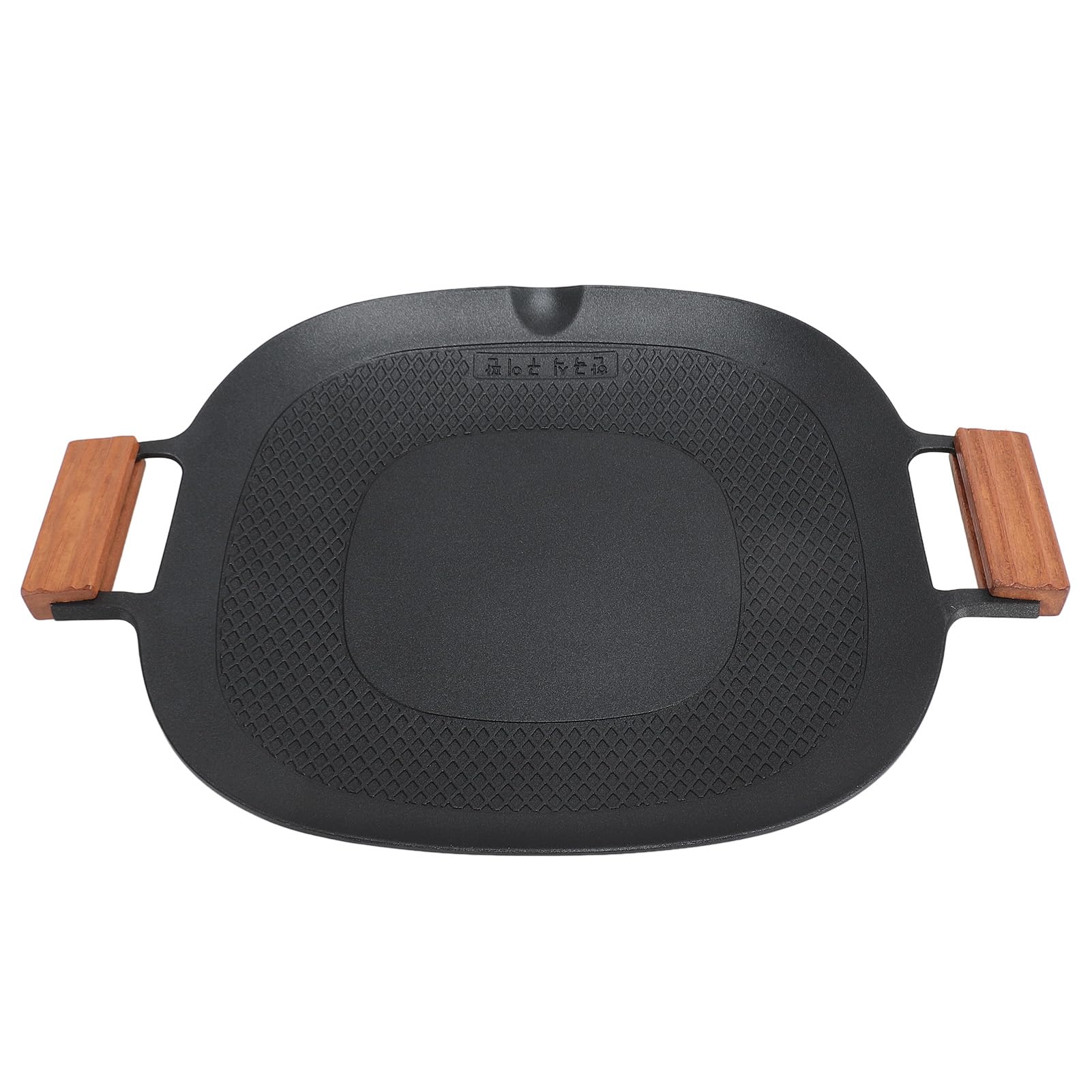 Nonstick Aluminum BBQ Grill Pan, Quick Heating Stovetop Plate with Wooden Handles for Indoor Outdoor, Camping, Teppanyaki, Open Fire, Induction Cooktop
