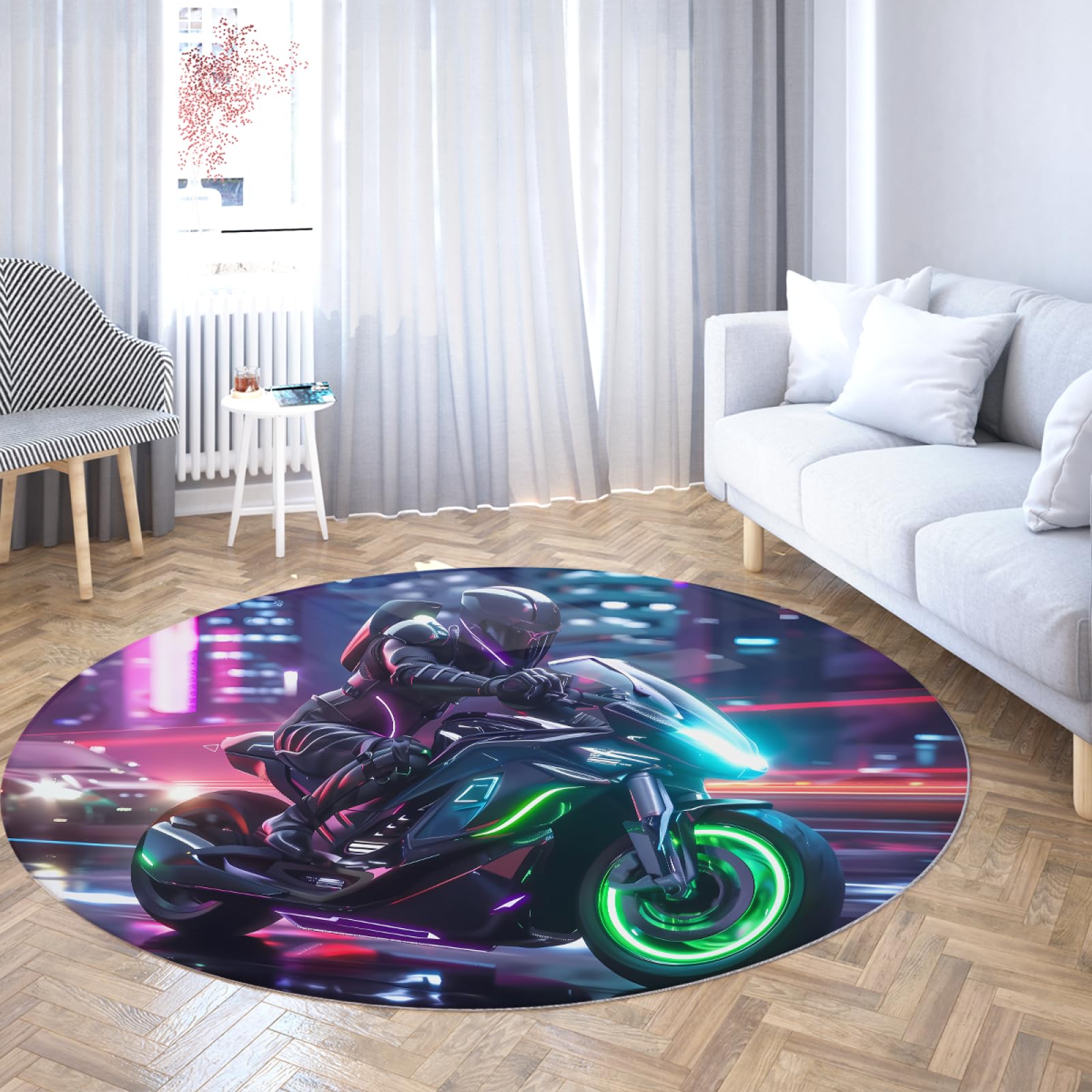 Tapis rond moto moderne pour le décor d'un bureau ou d'un salon
