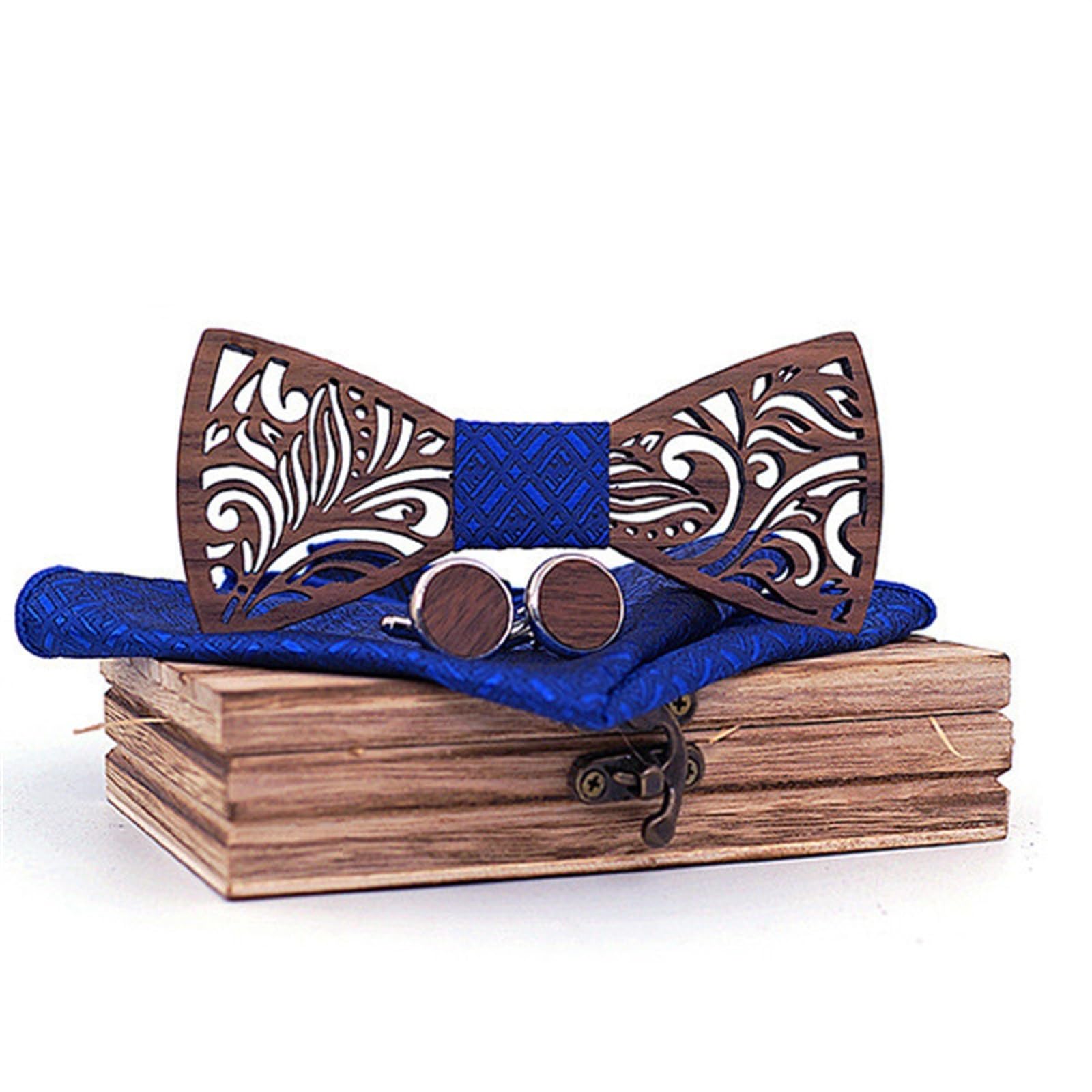 Conjunto De Pajarita para Novio Conjunto de Pajarita de Madera Pajarita Gemelos Bufanda Cuadrada(Colour 2)