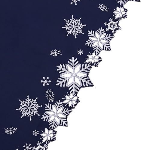 Miniatura 2 de Simhomsen Manteles bordados de copos de nieve para Navidad e invierno (cuadrado de 52 pulgadas, azul marino)