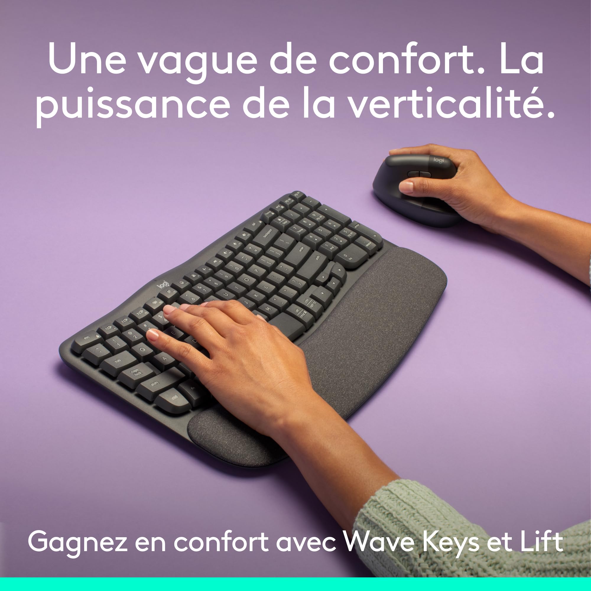 Logitech Wave Keys et Lift - Kit Ergonomique - Clavier sans Fil avec Repose-Poignets et Souris sans Fil Verticale, Easy-Switch, Bluetooth, Multi-systèmes d'exploitation, Windows/Mac - Graphite
