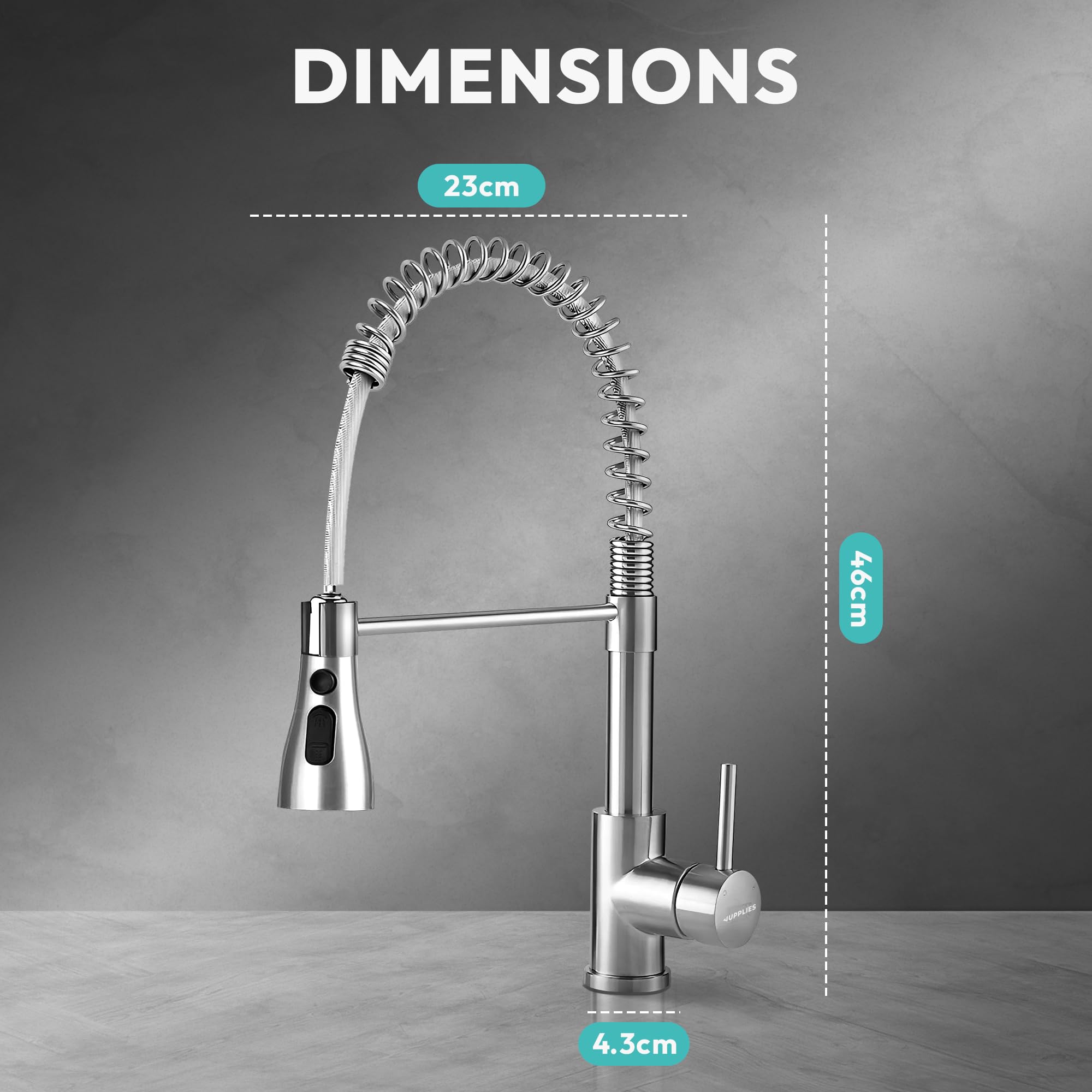 JUPPLIES Robinet de Cuisine avec Douchette Extractible | Mitigeur Cuisine Pivotant 360° | Acier Inoxydable | 2 Jets | Installation Facile