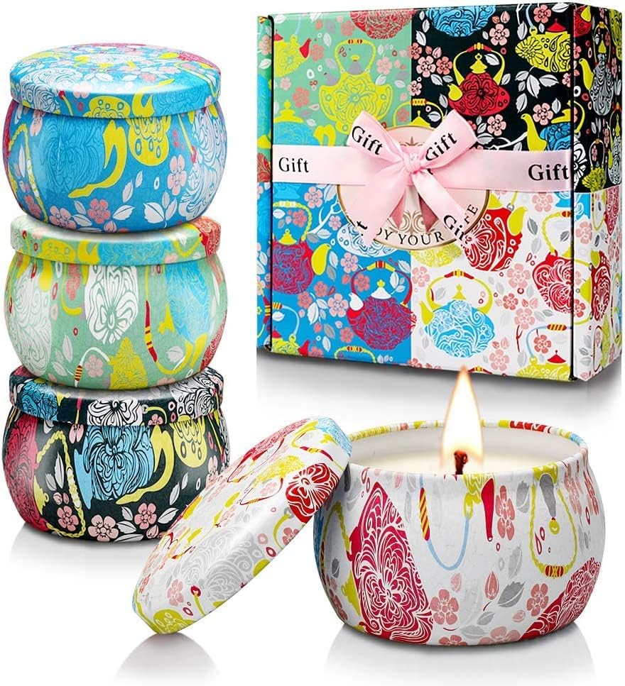Scented Candles, 8% Essential Candle Set, 4 Pack Aromatherapy Candle, Stress Relief Gifts for Women,120H Burning, Candles for Home Scented, Ideal for Birthday, Valentine's Day, Mother's Day