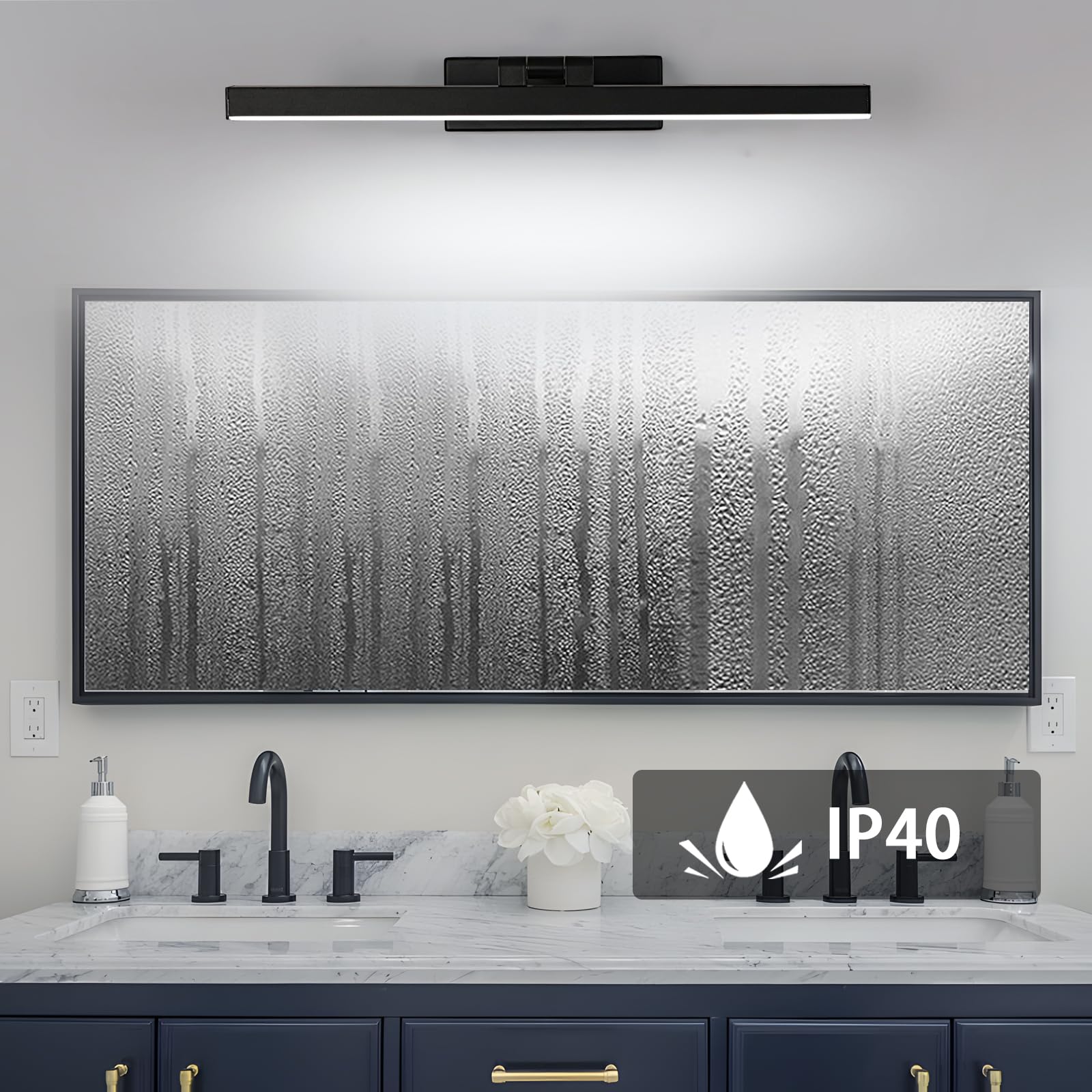 Comely LED Lampada da Specchio Bagno, 9W Luce Specchio LED Nero | 1100LM Specchio Armadio Lampada da Bagno 40 cm per Illuminazione Trucco o del Guardaroba, Bianco Freddo 6500K