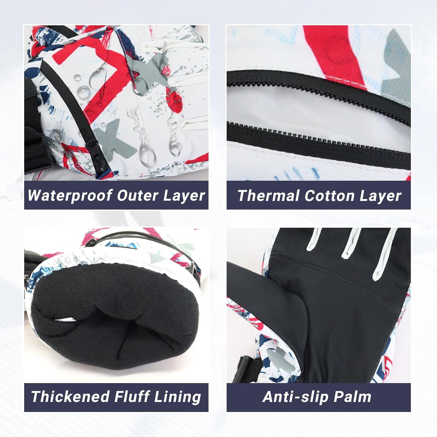 FuninCrea Women's Ski Gloves Touch Screen Thermal Winter Gloves Waterproof Driving Gloves for Women Men Windproof Cold-Proof Gloves with Zipped Pocket for Skiing Cycling Hiking - Image 3