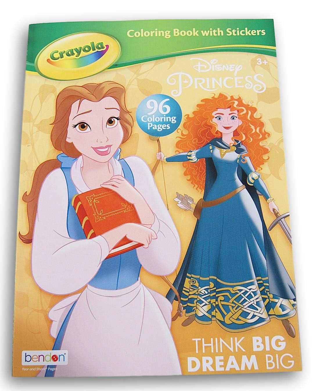Coloring Books Princess Belle & Merida with Stickers ''Think Big Dream Big'' (Brave, Beauty and The Beast) - 96 Pages
