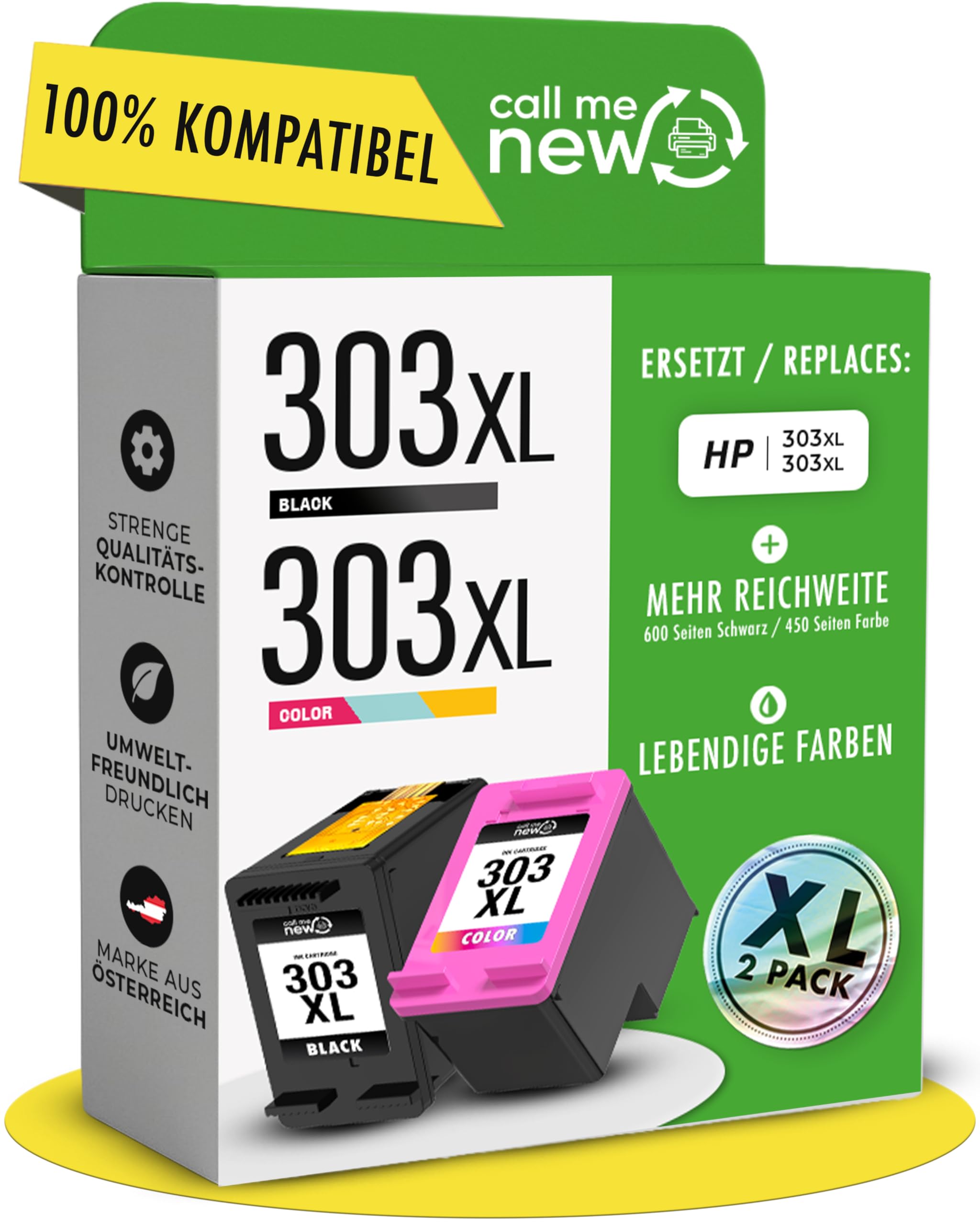 303XL wkłady do drukarki – kompatybilne z HP 303 / HP 303 XL czarne i kolorowe – zasięg XL, Smart Chip, zamiennik Envy Photo 6230, Envy Inspire 7220e, Tango – 2 szt. w opakowaniu zbiorczym
