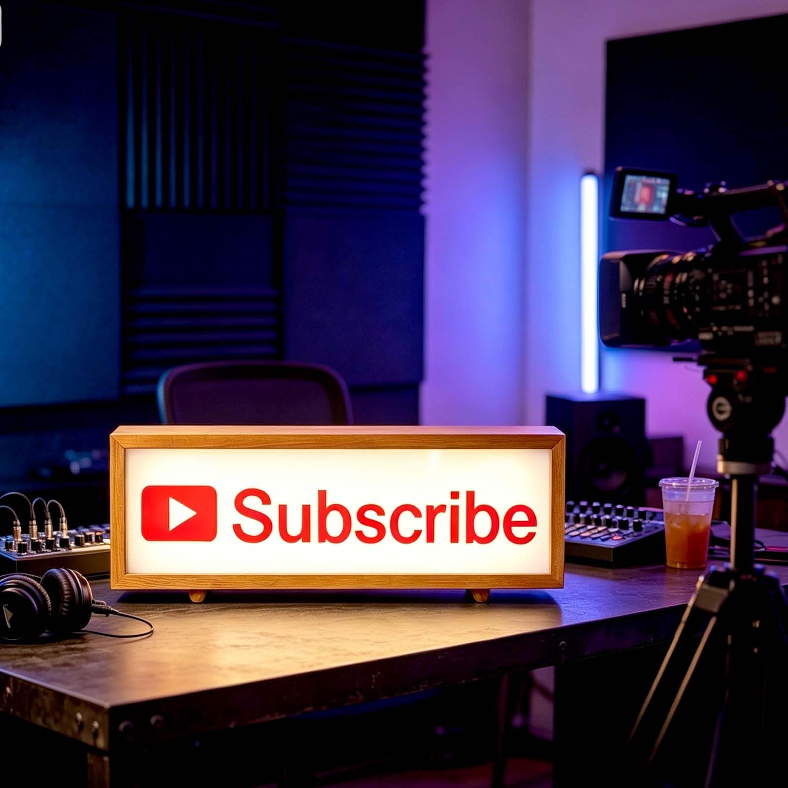 shulovehua Subscribe Neon Sign Light Wall Decor Light Up Retro Wood Frame Subscribe Sign USB Powered Dimmable LED Lightbox Remote Control for YouTube Studio Gaming Room Video Blogger Art Decor