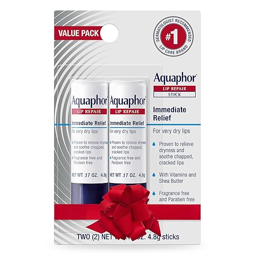 Aquaphor Lip Repair Stick, Moisturizing Lip Balm Pack, Relieves Dryness, 0.17 Oz Stick, Pack of 2