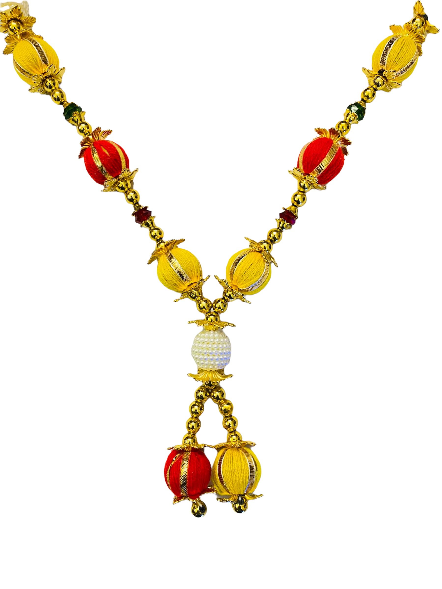 KRIWIN 1pc 60 cm Red & Yellow Balls/Beads Photo/Idol Mala Garland 4