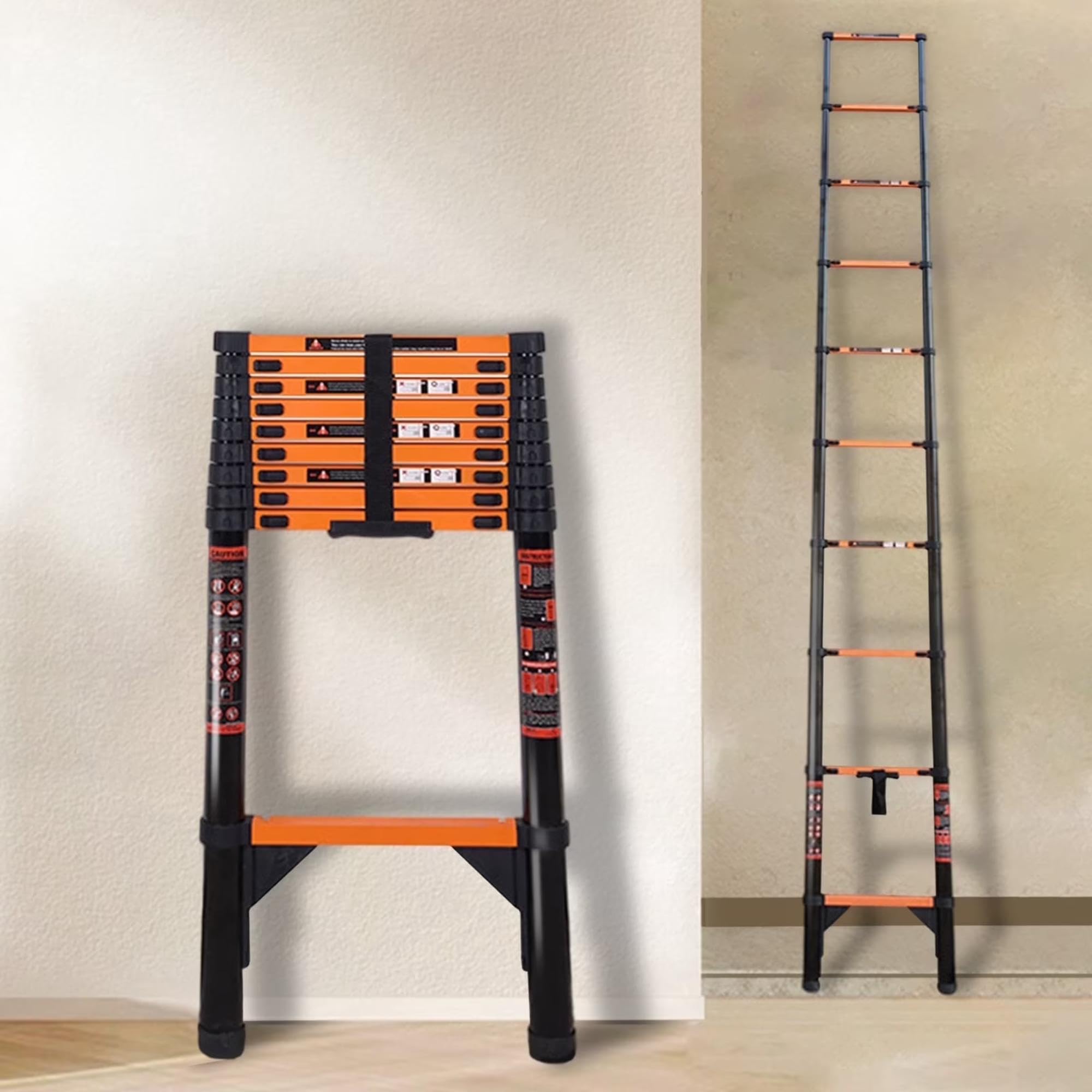 Smarty 3.9 Meter Heavy Duty Telescopic Carbon Steel Ladder | Foldable Extendable Portable Extension Anti-Slip Steps | Safety Lock | 150 kg Load Capacity | Multipurpose for Home Office & Industrial Use-image-28