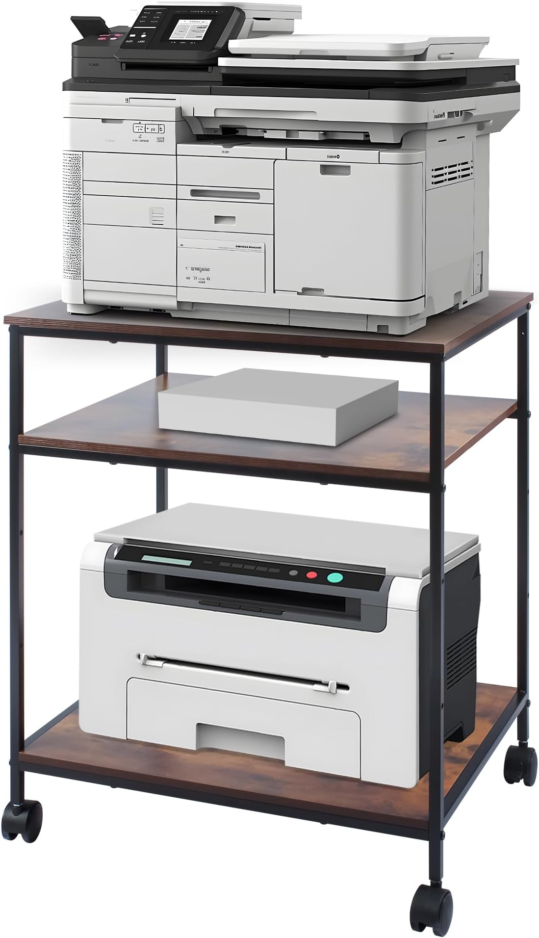 EMERIT 3-Tier Printer Stand for Laser/Inkjet/All-in-One - 23.6x18.9x31.5 Heavy Duty Cart w/Adjustable Shelves & Lockable Wheels, Storage for Scanner/Fax/Supplies - Industrial Home & Office