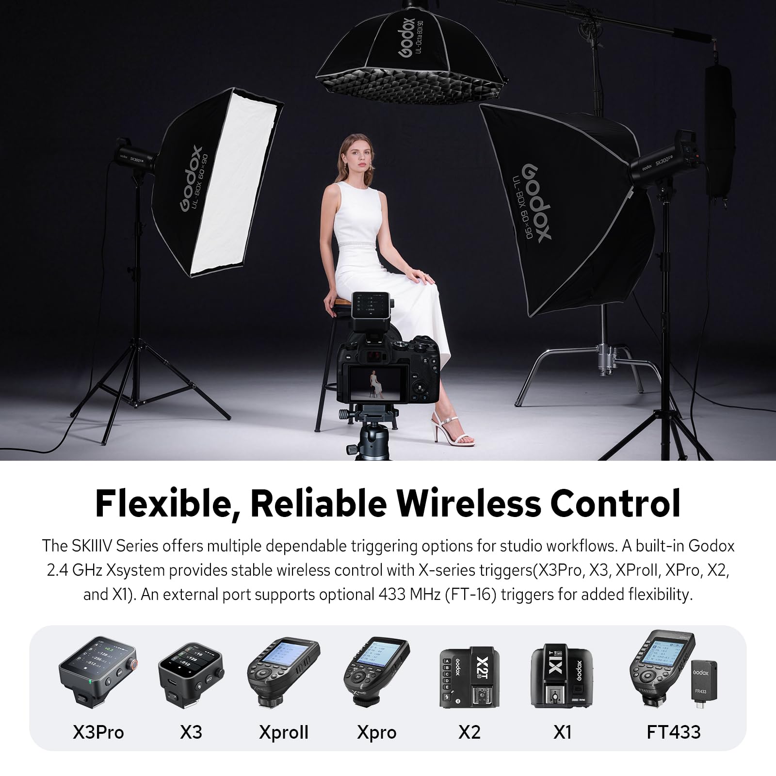 Godox SK300III-V 300Ws Studio Flash Strobe, GN58 5700K Professional Monolight, Wireless X System, 10W LED Modeling Lamp, 0.1-1.5s Recycle, SK300IIIV Bowens Mount Strobe Light for Photography