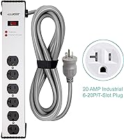 Vista 3 de Digital Energy Enchufe de ranura de 20 amperios 6-20/T Cable de 25 pies - Protector de sobretensiones de 900 julios 6 tomas, regleta