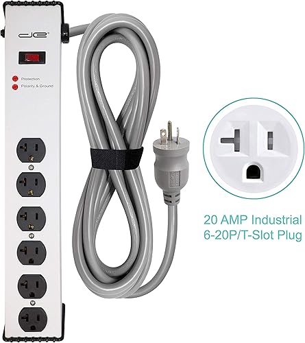 Miniatura 3 de Digital Energy Enchufe de ranura de 20 amperios 6-20T Cable de 25 pies - Protector de sobretensiones de 900 julios 6 tomas, regleta de