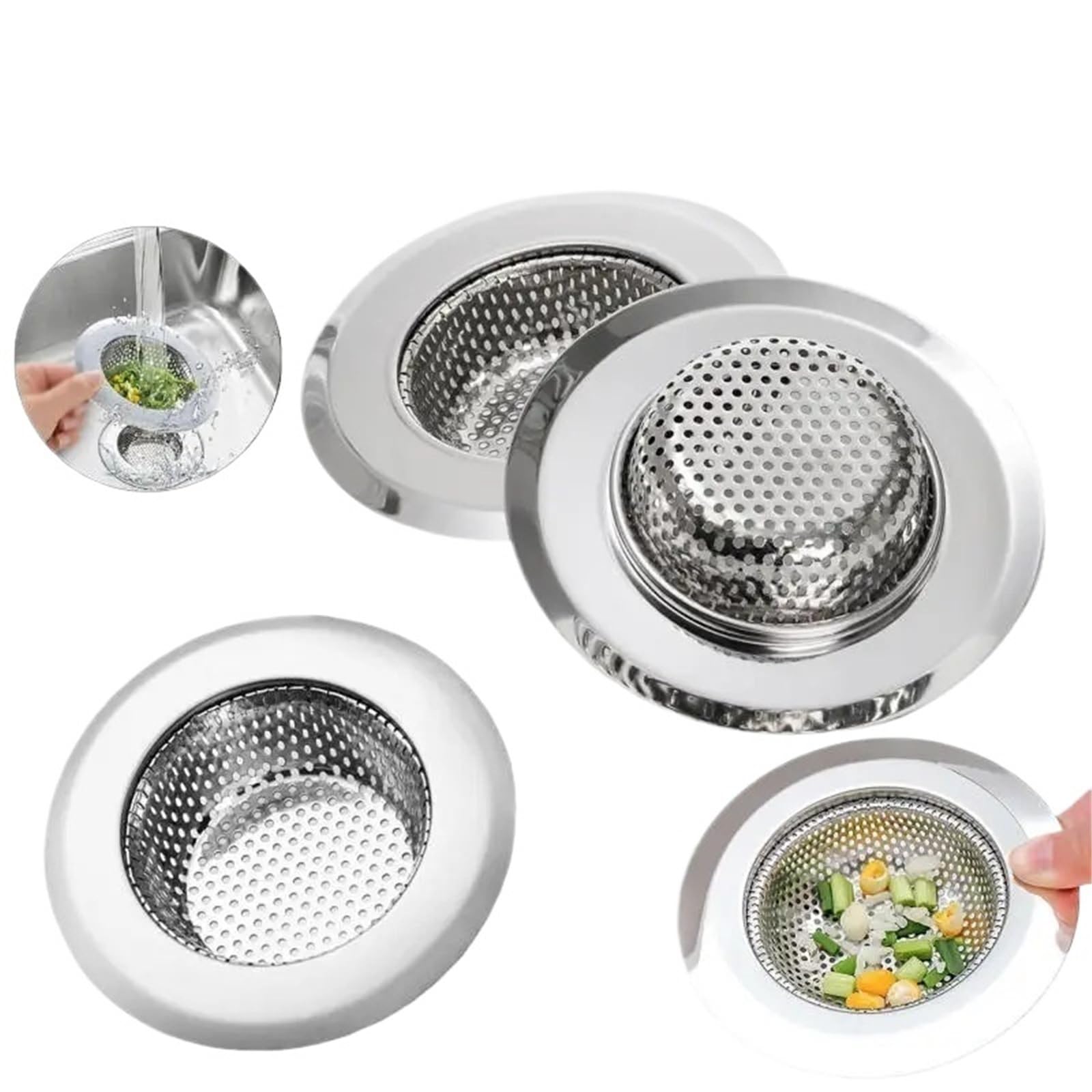 Kitchen Sink Drain Stopper Strainer Stainless Stee Kitchen Sink Filter Stainless Steel Mesh Strainer Sewer Strainers Bathroom Drain Hole(Perforated 5.5cm,5Pcs)