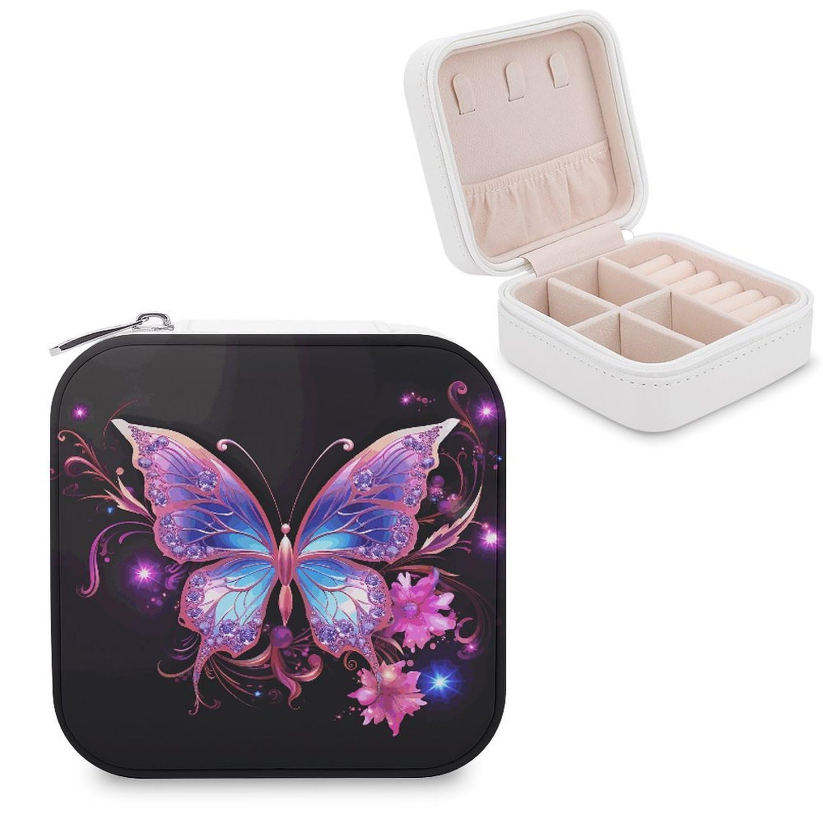 VstaDank Pink Purple Butterfly Jewelry Box Beautiful Portable Ring Boxes Cute Large-Capacity Jewelry Case Jewelry Organizer for Mothers Gifts for Earrings Rings Hand Bracelet