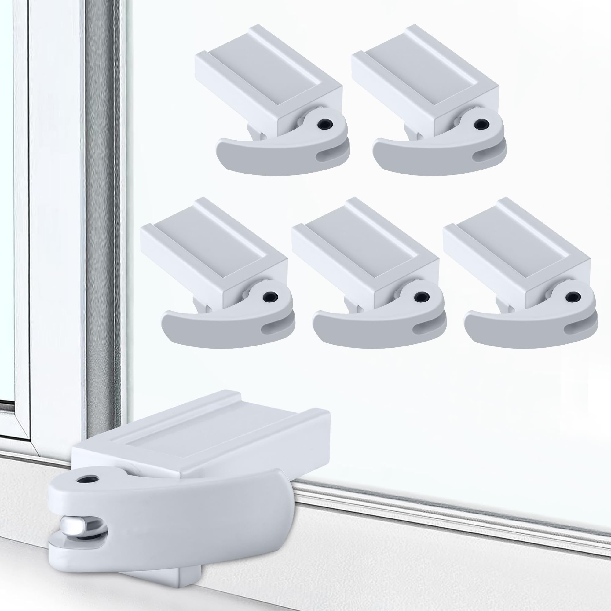 Lot de 5 verrous de fenêtre, design durable moulé sous pression, compatible avec les fenêtres horizontales et verticales, convient aux rails de 0,16 cm jusqu'à 3,38 cm de large, installation facile