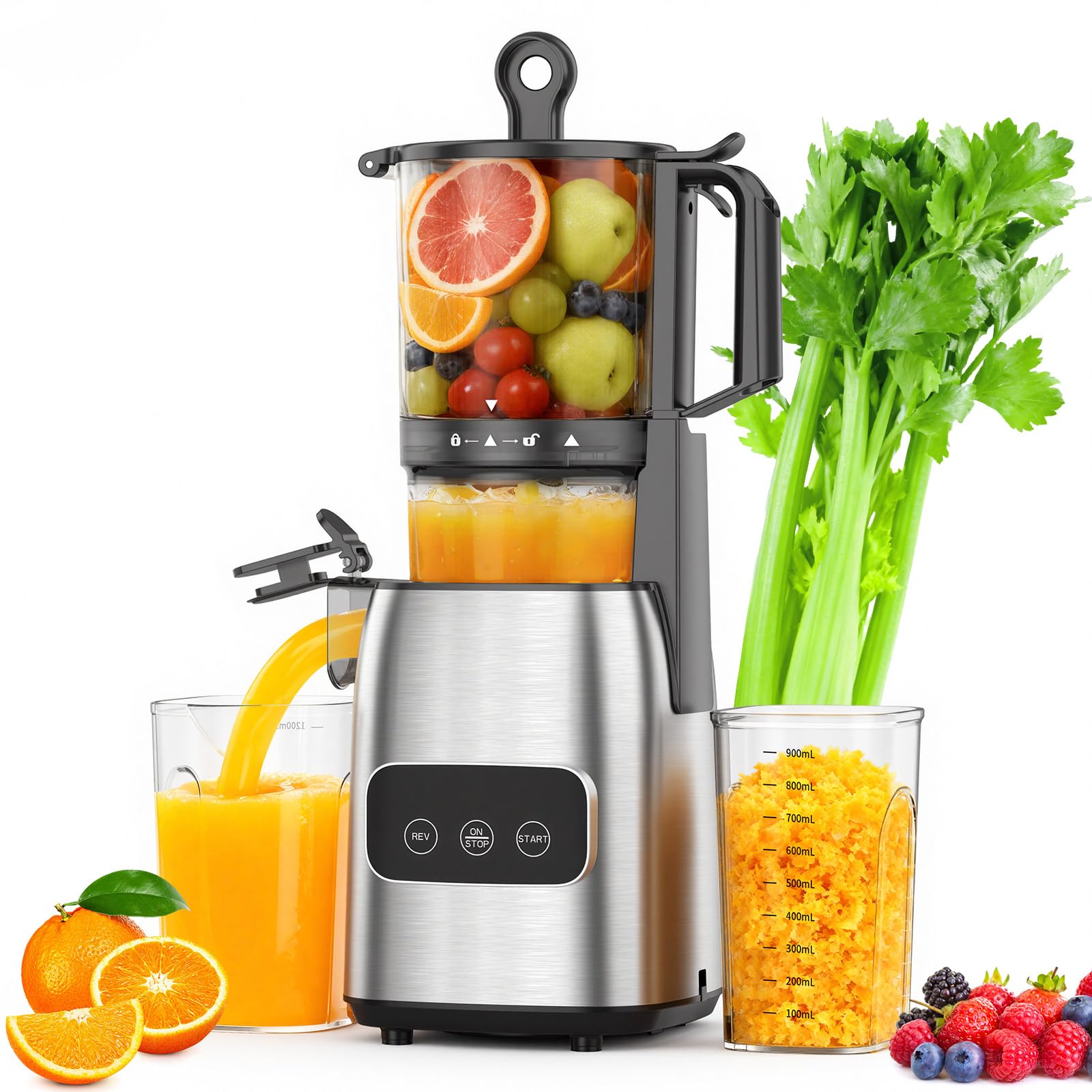 COWSAR Cold Press Juicer Advanced Touch Controls Juicer Machines with 5 4 Wide Feed Chute Quiet Motor High