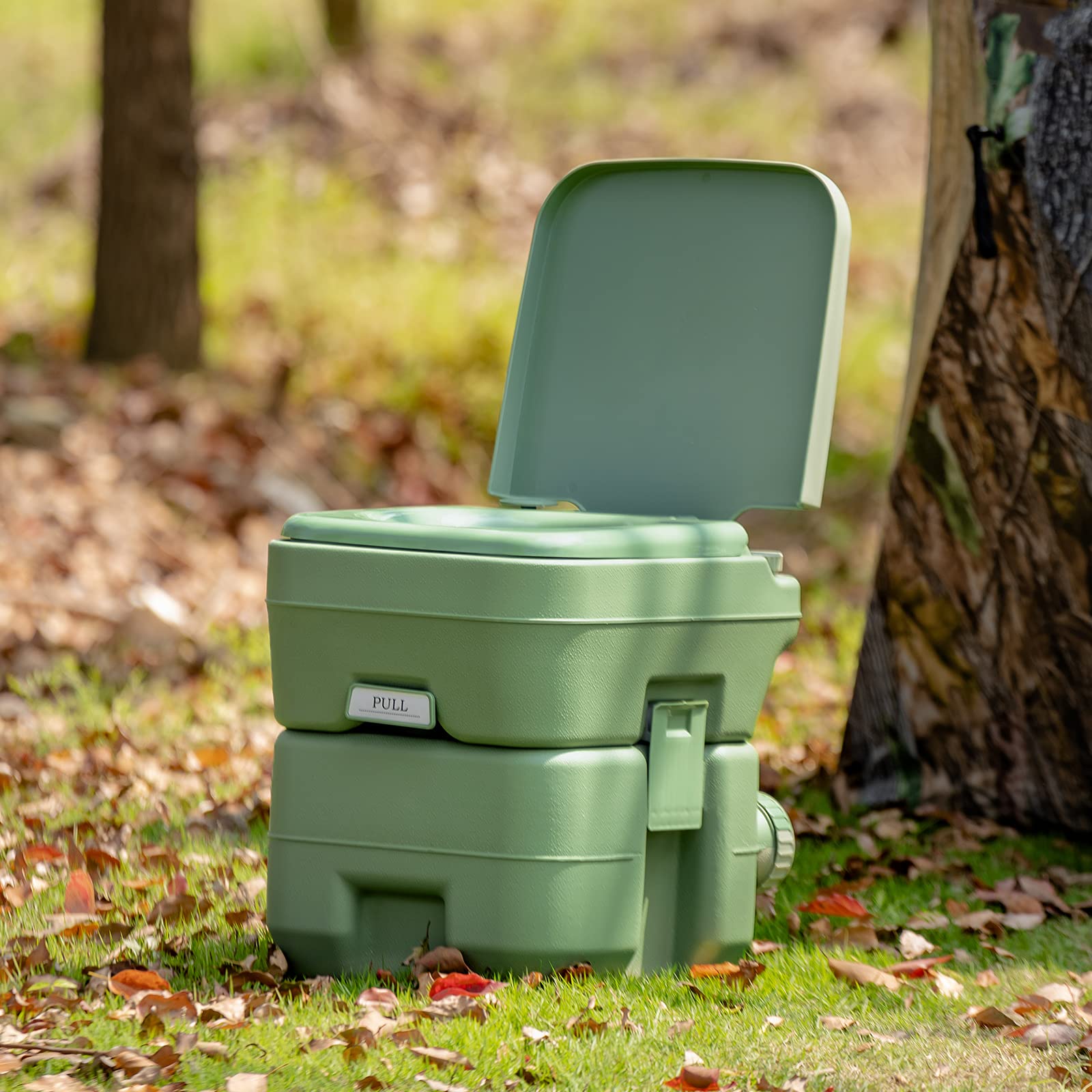 COSTWAY 20L Toilette Portatile con Serbatoio d'Acqua Rimovibile a Maniglia,WC Chimico da Esterno per Campeggio, Water Portatile per Adulti e Anziani, Supporto Carico 150kg, 36 x 42 x 43 cm (Verde)