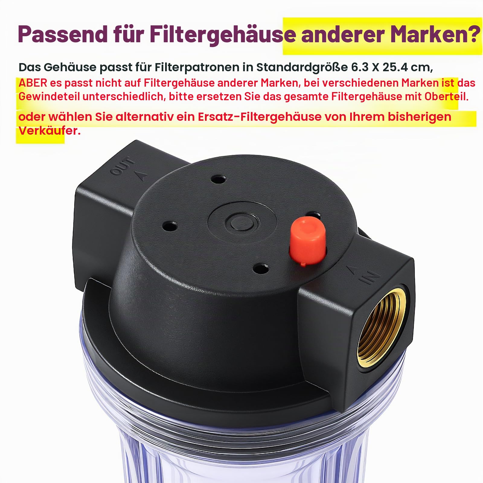 Geekpure 10-Zoll schmales Gehäuse für Hauswasserfilter mit Druckentlastungsventil –3/4" BSP Messinganschluss –passend für 2,5" x 10" Filter –transparent