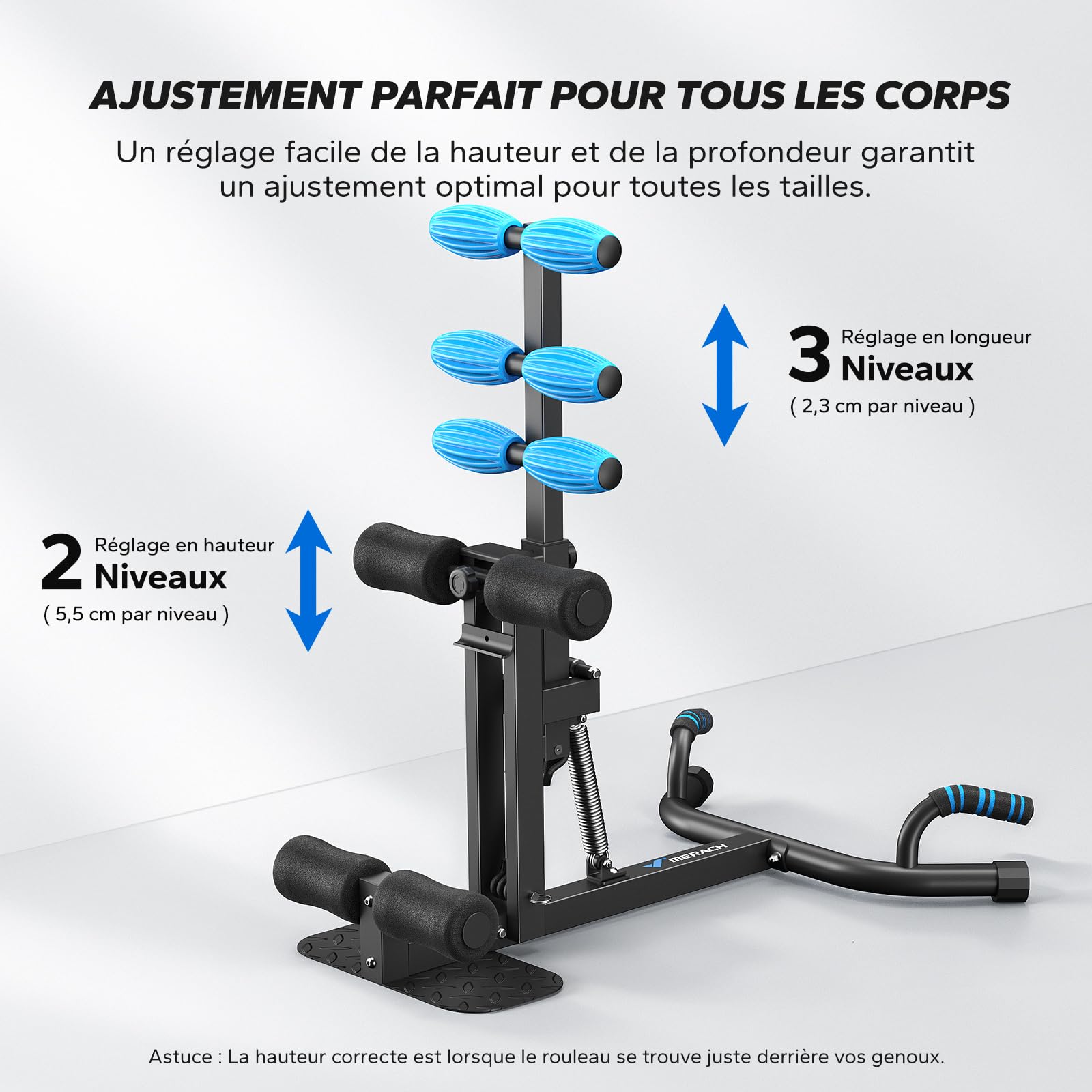 MERACH Squat Machine, Attrezzatura per Home Gym Con 3 Resistenza & Max 136 KG, Sicura e Facile da Usare, Allenatore per Squat per Fitness & Tonificazione, Recupero, Allenamento Della Forza - Noir