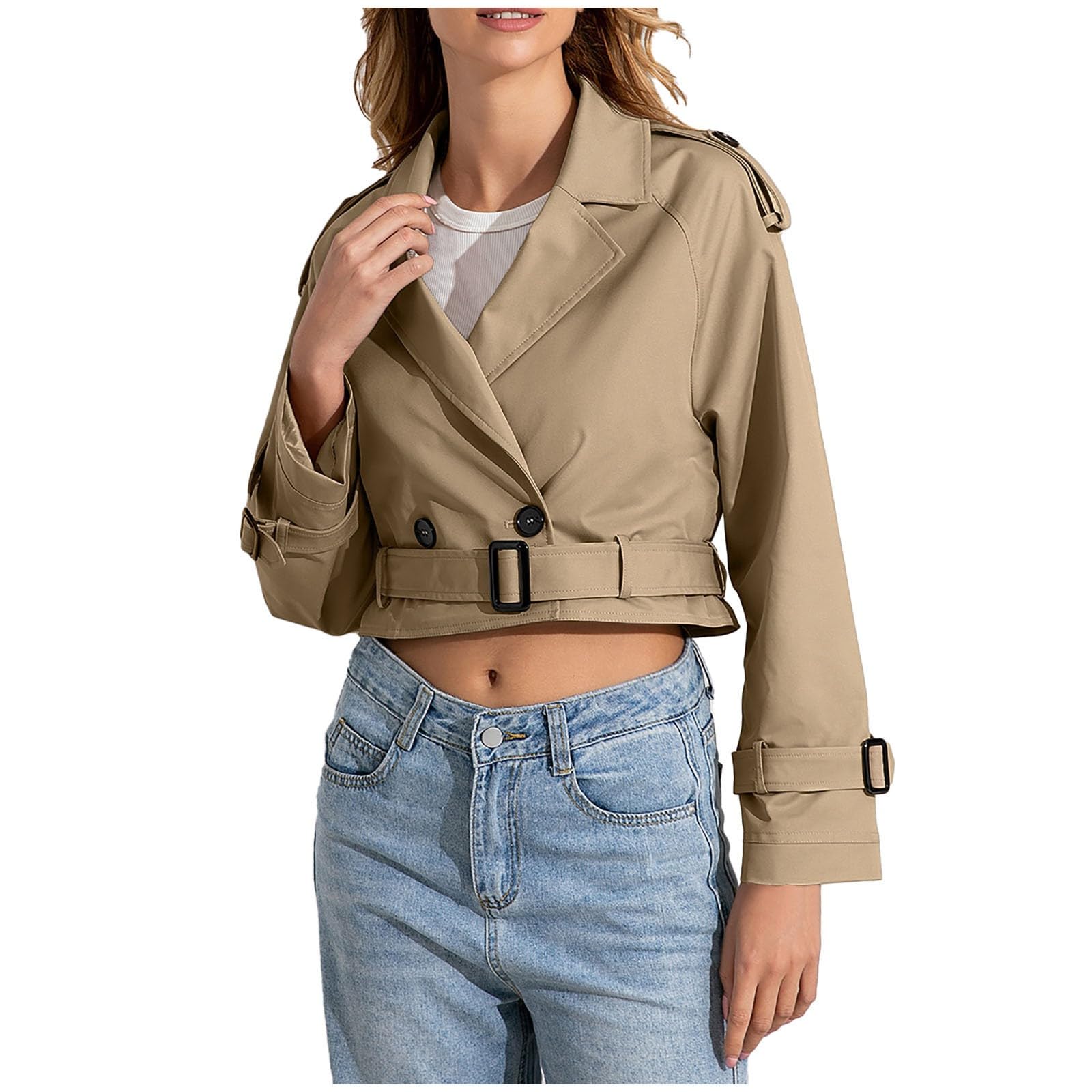 Genérico Gabardina Corta Mujer Trench Abrigos Elegante Chaqueta Primavera Talla Grande Cazadoras Ropa Casual Gabardinas Otoño Invierno De Entretiempo con Bolsillo Abrigo