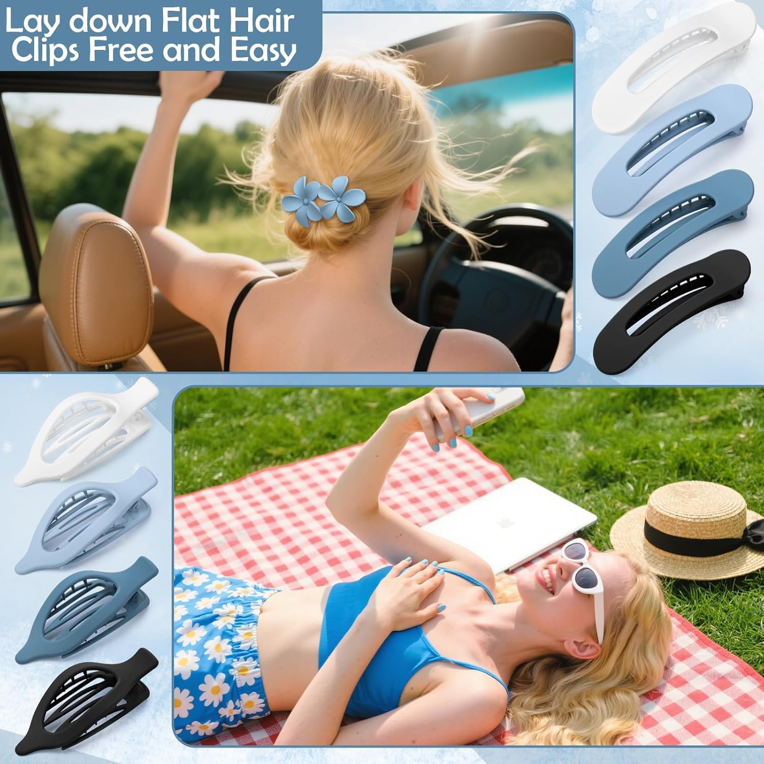 10 Pcs French Flat Hair Clips for Women, 3 Styles Blue Flat Claw Clips Strong Hold No Slip Matte Hair Claw Clips for Thin Thick Hair - Image 6
