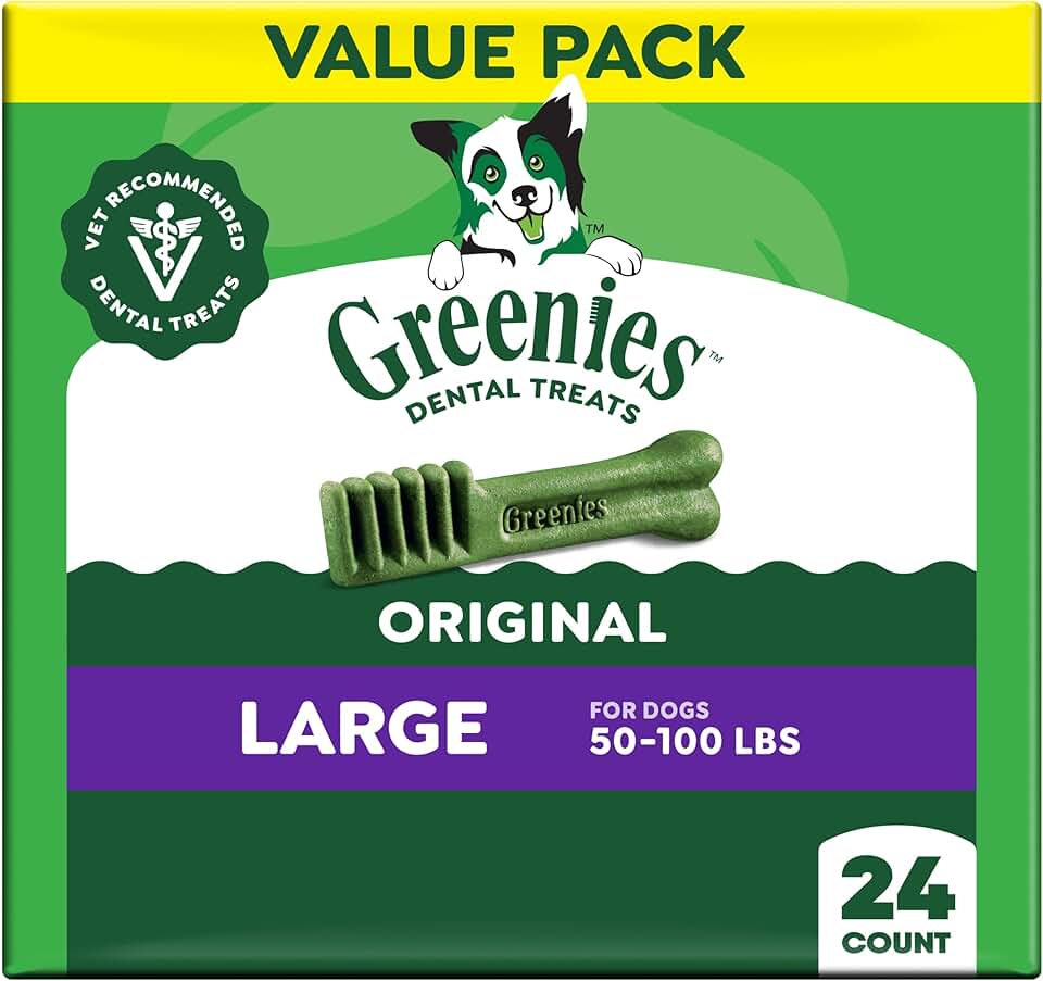 Greenies Veterinarian-Recommended Natural Dental Dog Treats, Large Size, Original Flavor, 36 oz. Pack, 24 Count