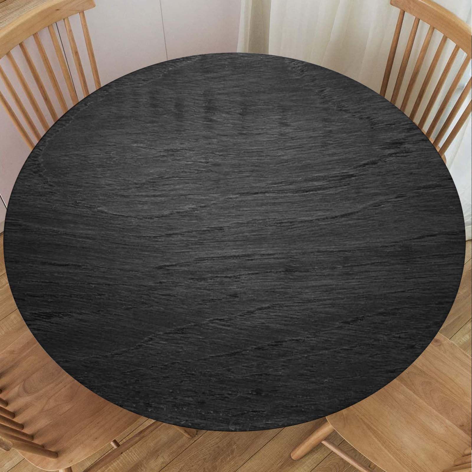 SPLINDO Wood Grain Table Cloth Round Cover Black Fitted Tablecloth with Elastic Edge Washable Tablecloths Covers for Indoor Outdoor Tables Decor, 54"