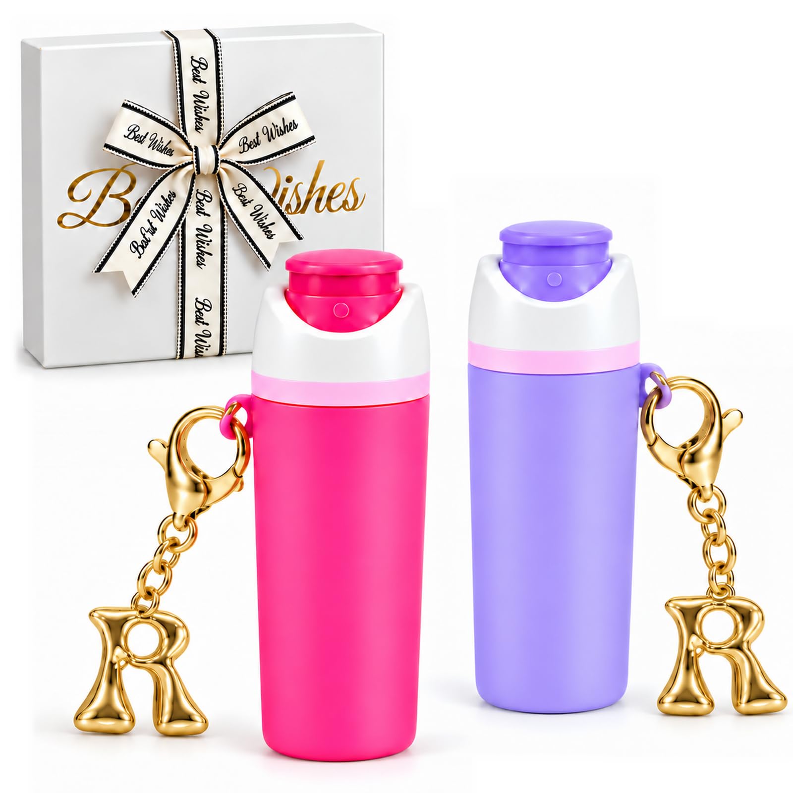 2 Pack Mini Tumbler Keychain with Letter Charm Gift Set, Mini Cup Keychain Chapstick Hold…