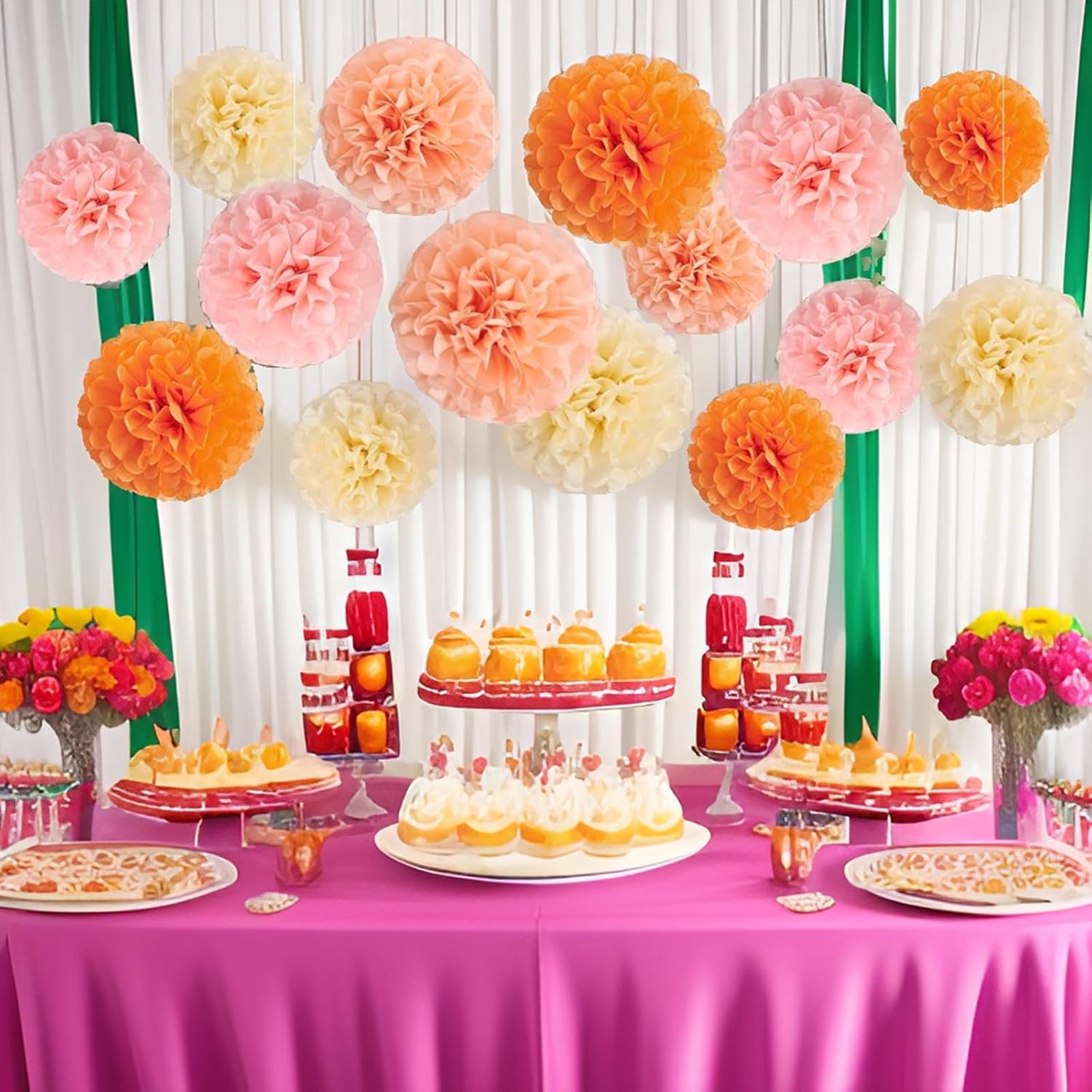 XIKSXITN 12 pcs Orange Paper Pom Poms Decorations for Party in 2 Colors,Ceiling Hanging Tissue Paper Flowers Decorations (8&10&12 inch) - Image 6