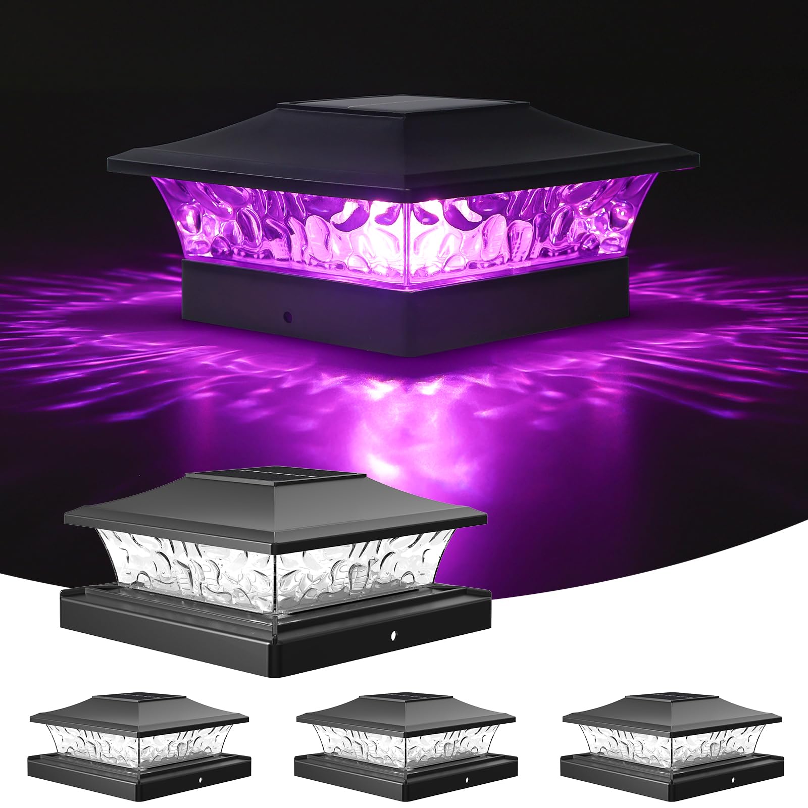 VOLISUN Solar Post Cap Light 4Pack Black: RGB Color Changing - Fence Post Lights Solar Outdoor Waterproof for 4x4 x5 x6 WoodenVinyl Post-image-10