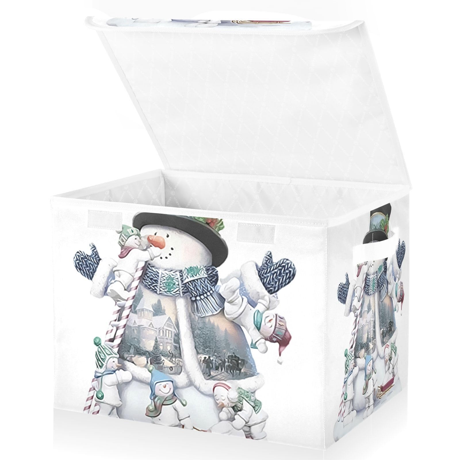 Mnsruu Storage Boxes with Lids, Winter Snowman White Large Storage Basket Organizer Shelves Cube Bin Toy Clothes Underbed